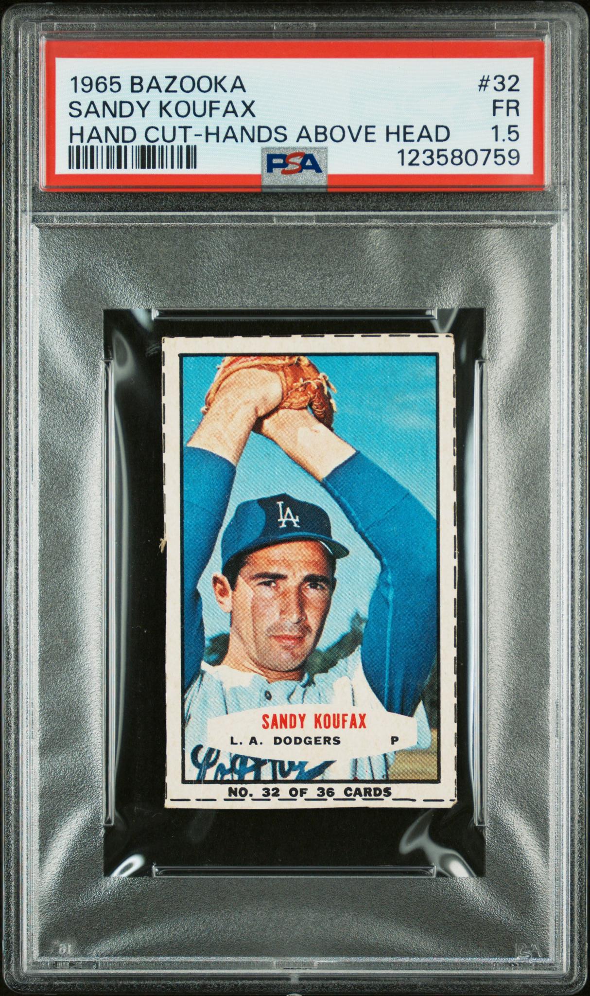 1965 Bazooka Hand Cut-Hands Above Head Sandy Koufax #32 PSA 1.5