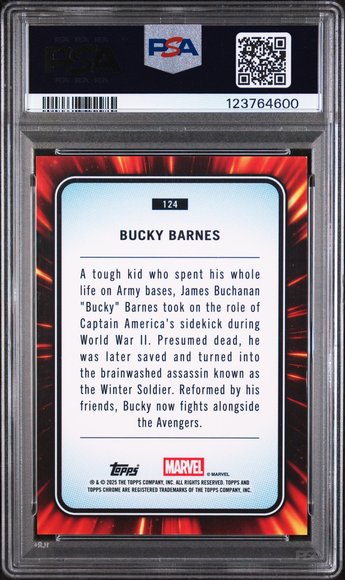 2025 Topps Chrome Marvel Iron Man Red & Gold Lazer Bucky Barnes #124 /100 PSA 9
