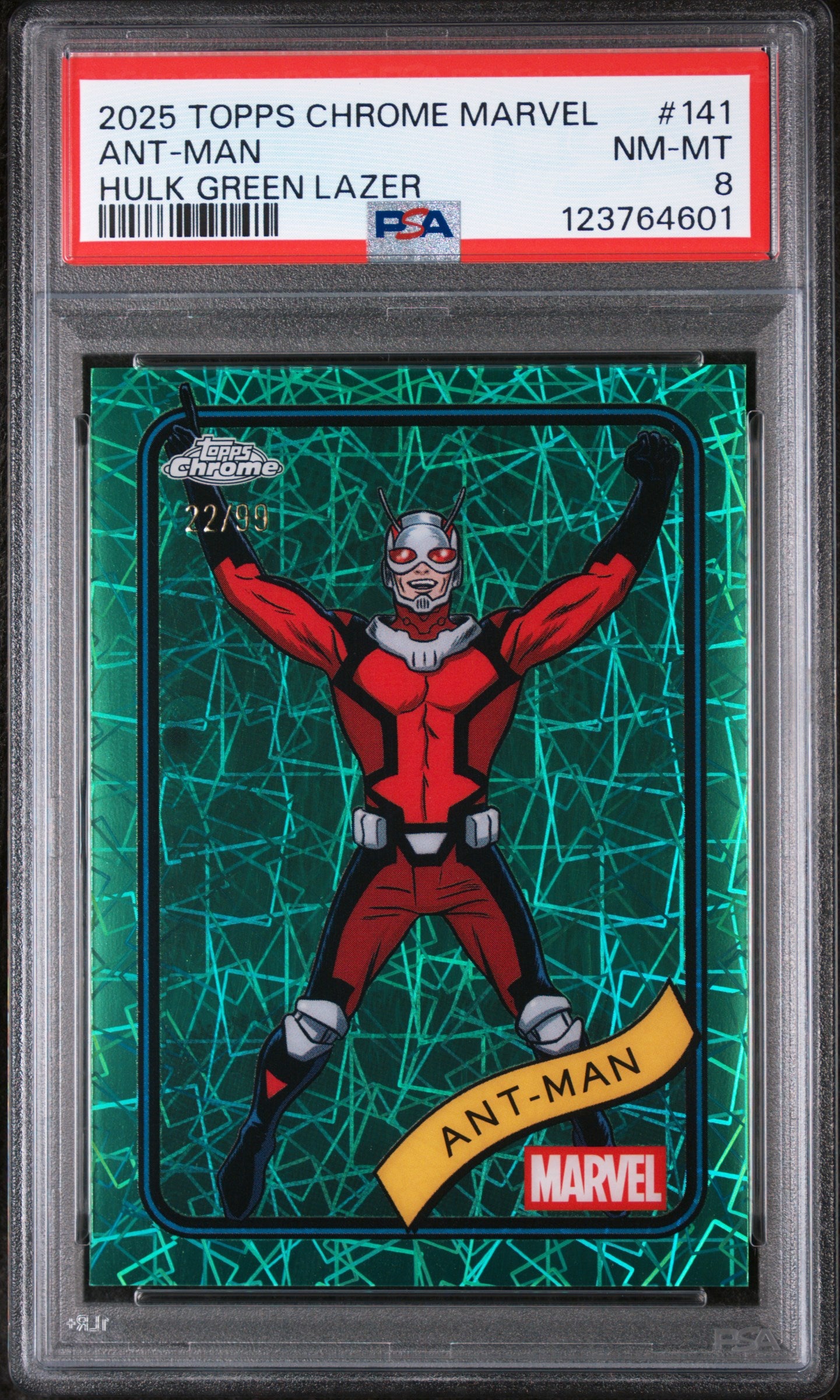2025 Topps Chrome Marvel Hulk Green Lazer Ant Man #141 /99 PSA 8
