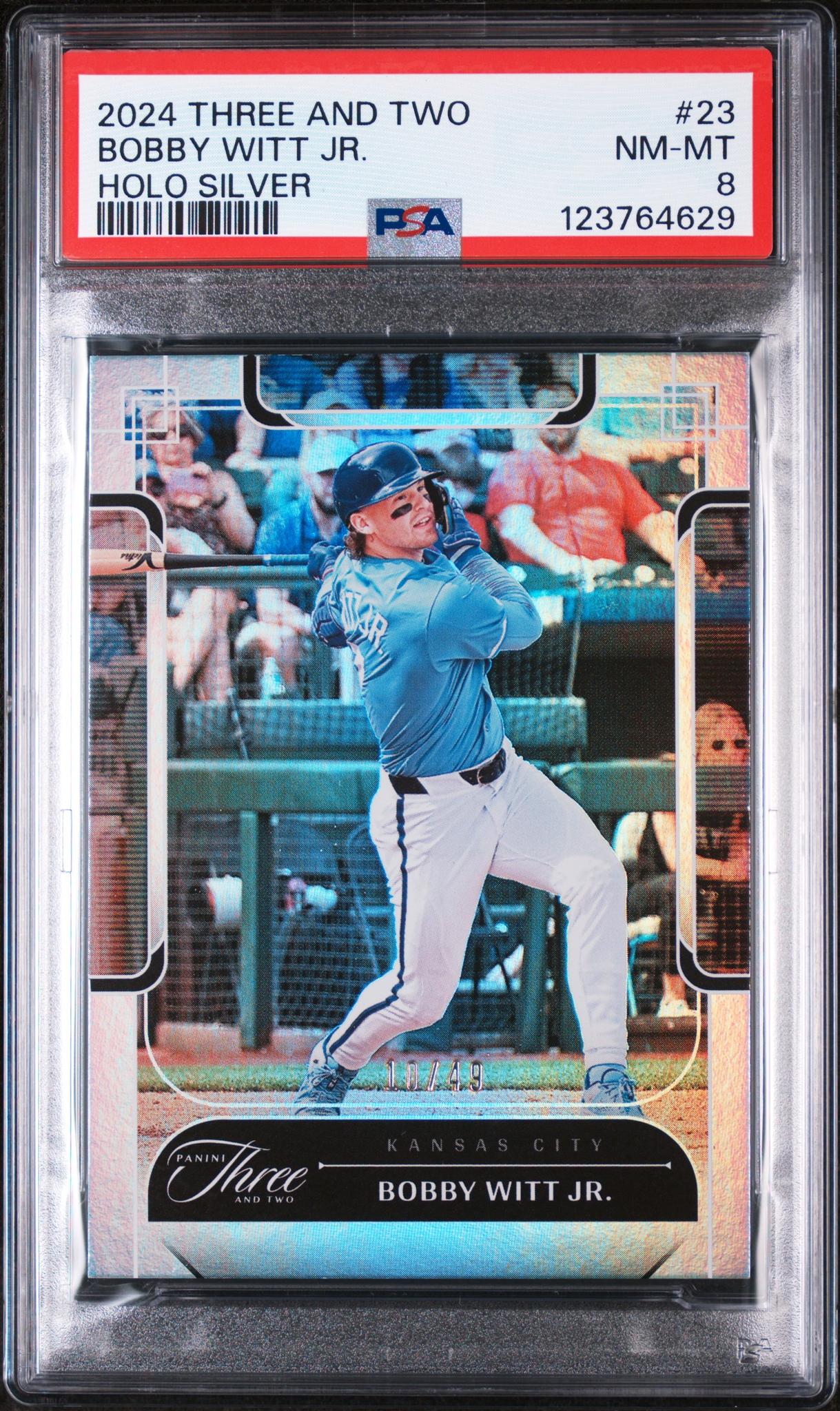 2024 Panini Three and Two Holo Silver Bobby Witt Jr. #23 /49 PSA 8