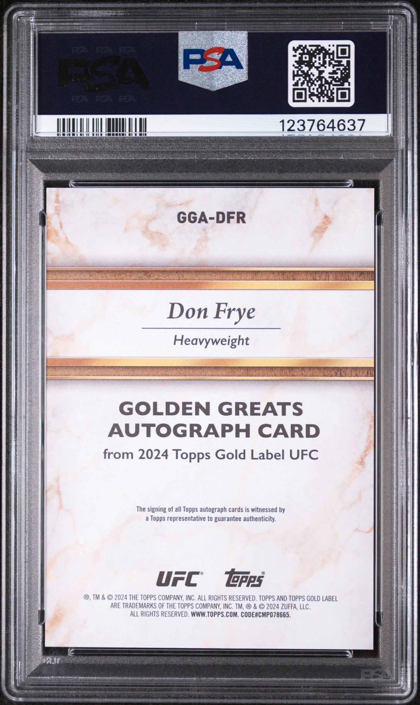2024 Topps Gold Label UFC Golden Greats Autographs Don Frye #DFR /199 PSA 9