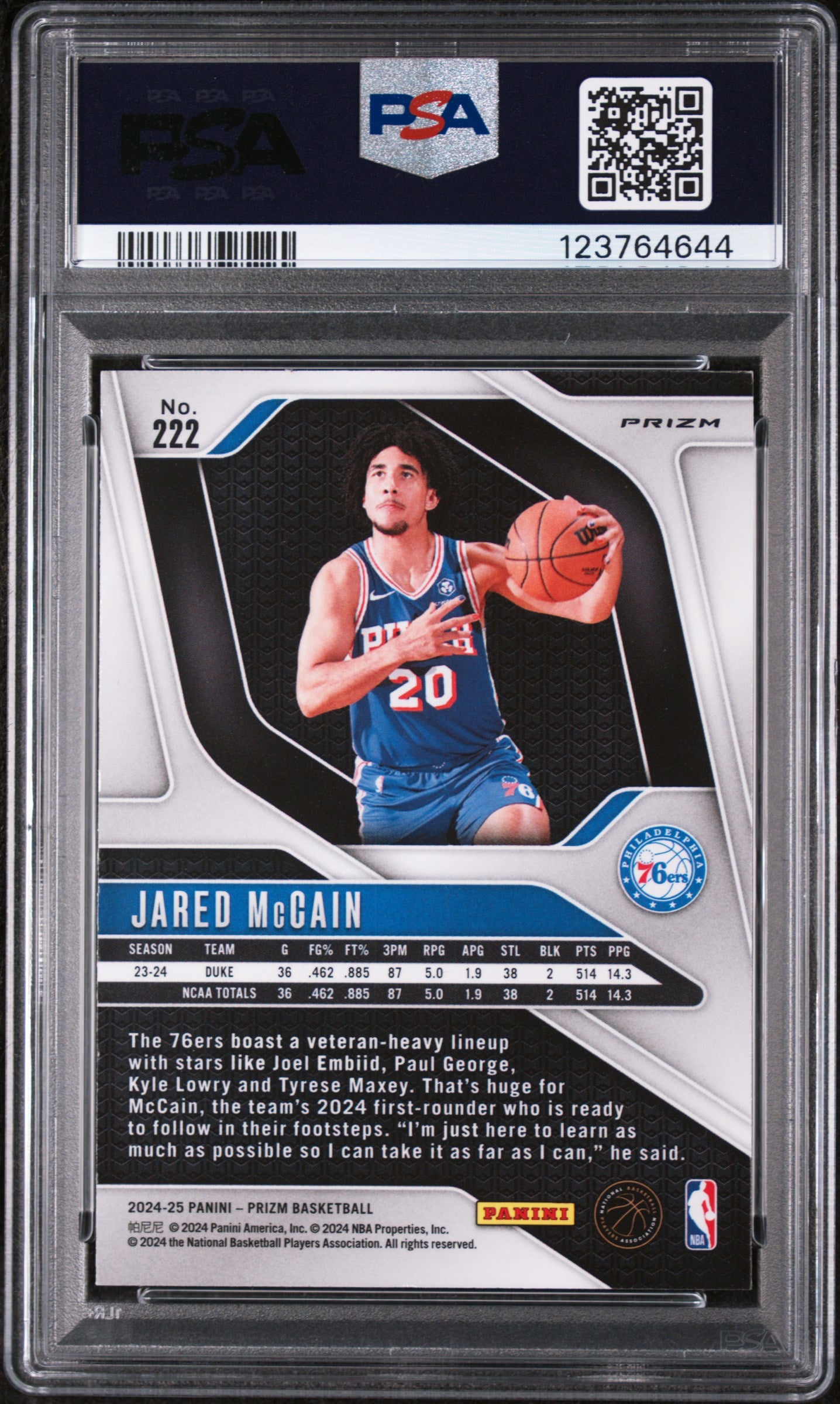 2024 Panini Prizm Silver Prizm Jared Mccain #222 PSA 9