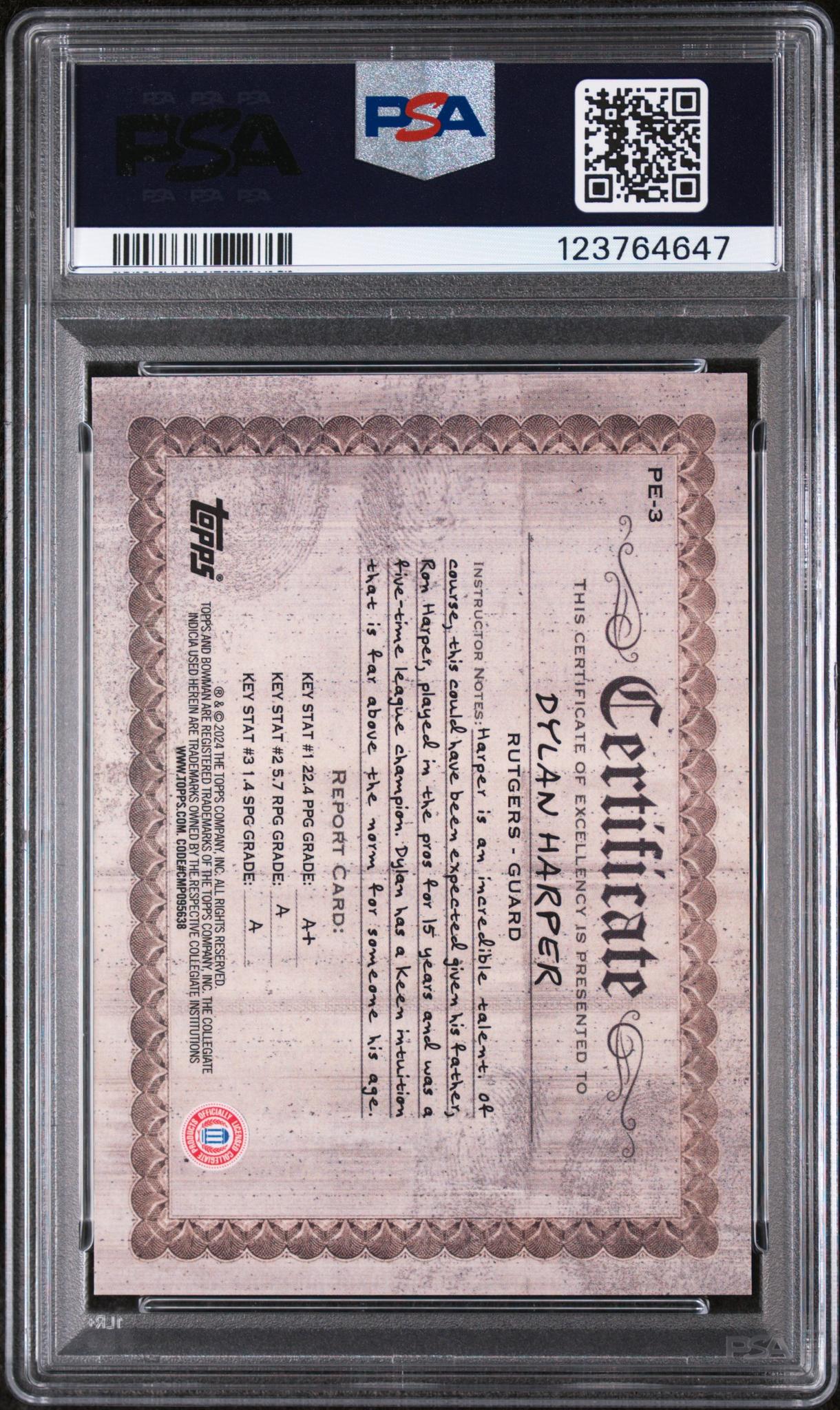 2024 Bowman Chrome University Physical Education Dylan Harper #PE3 PSA 10