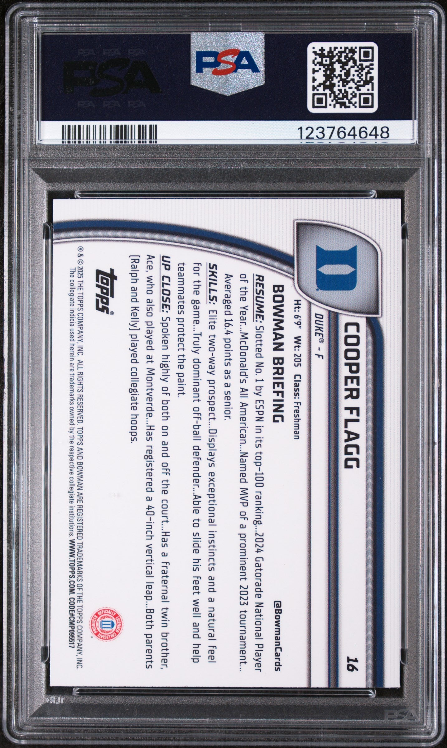 2024 Bowman University Chrome X-Fractor Cooper Flagg #16 PSA 10