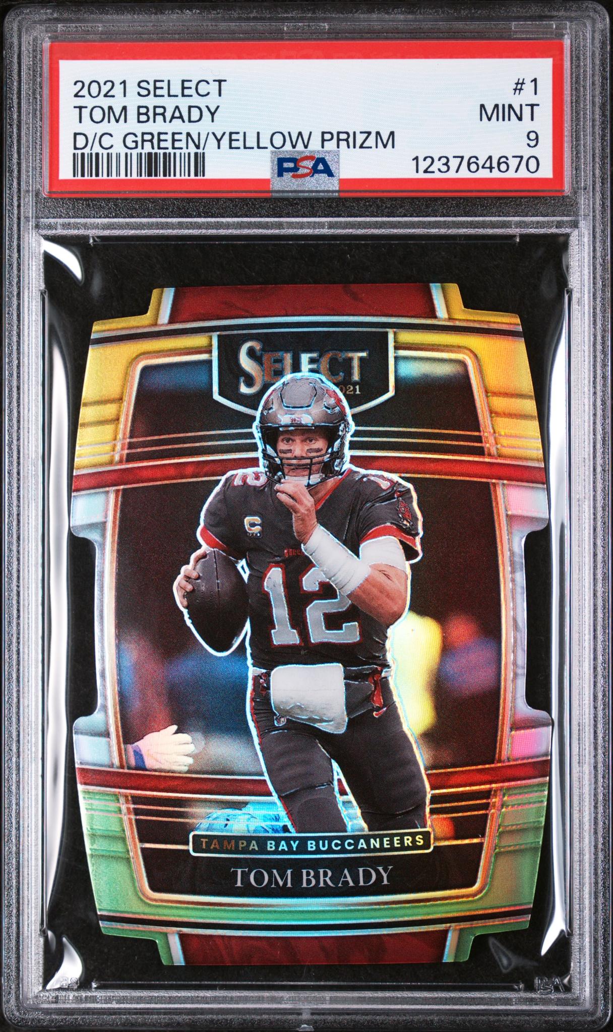 2021 Select Prizm Green and Yellow Die Cut Tom Brady #1 PSA 9
