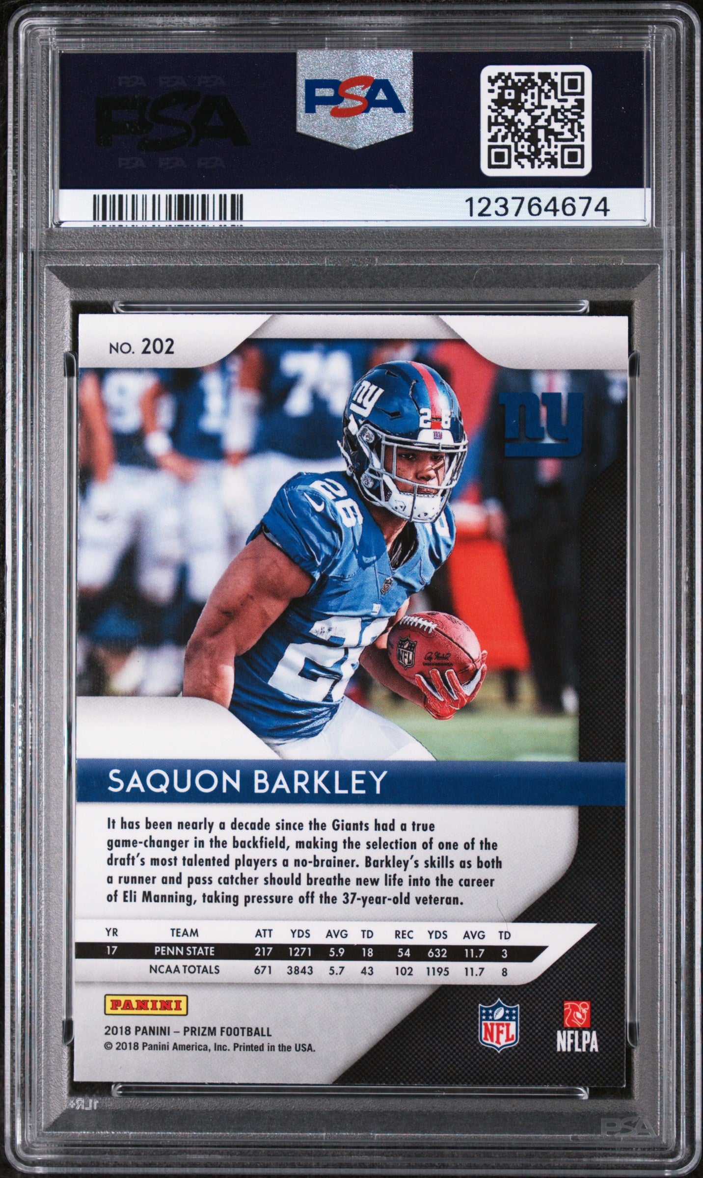 2018 Panini Prizm Saquon Barkley #202 PSA 9