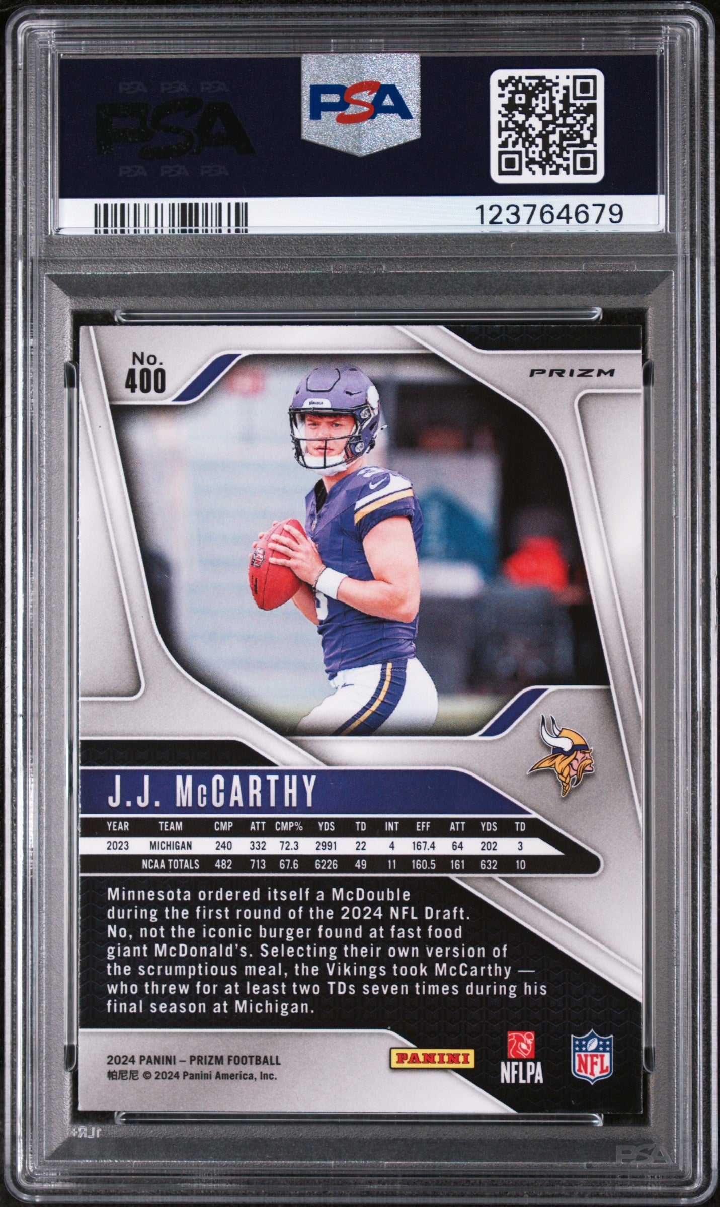 2024 Panini Prizm Neon Green Pulsar Prizm JJ Mccarthy #400 PSA 9