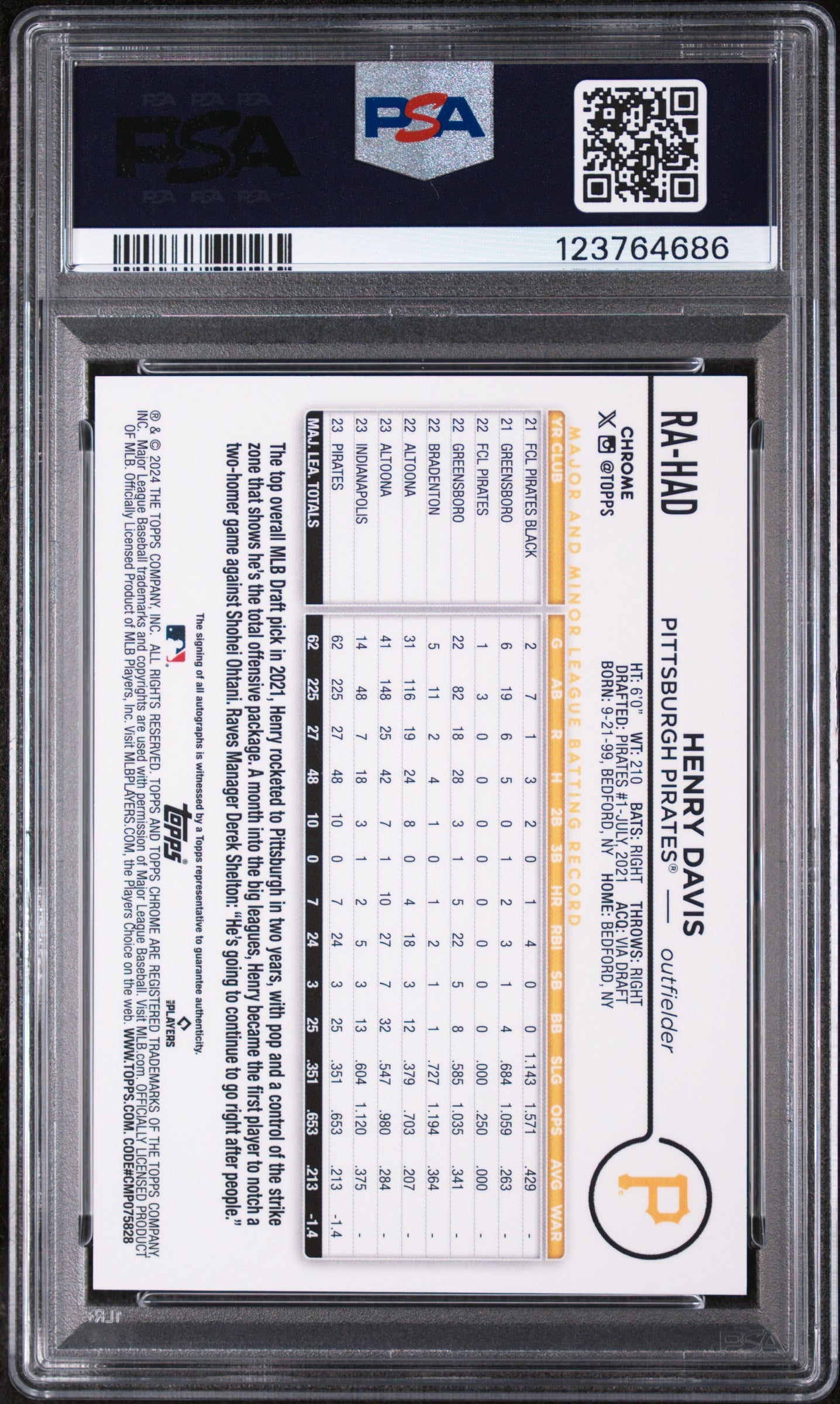 2024 Topps Chrome Rookie Autographs Rookie Au-Blue Raywave Ref Henry Davis #RAHAD /150 PSA 9