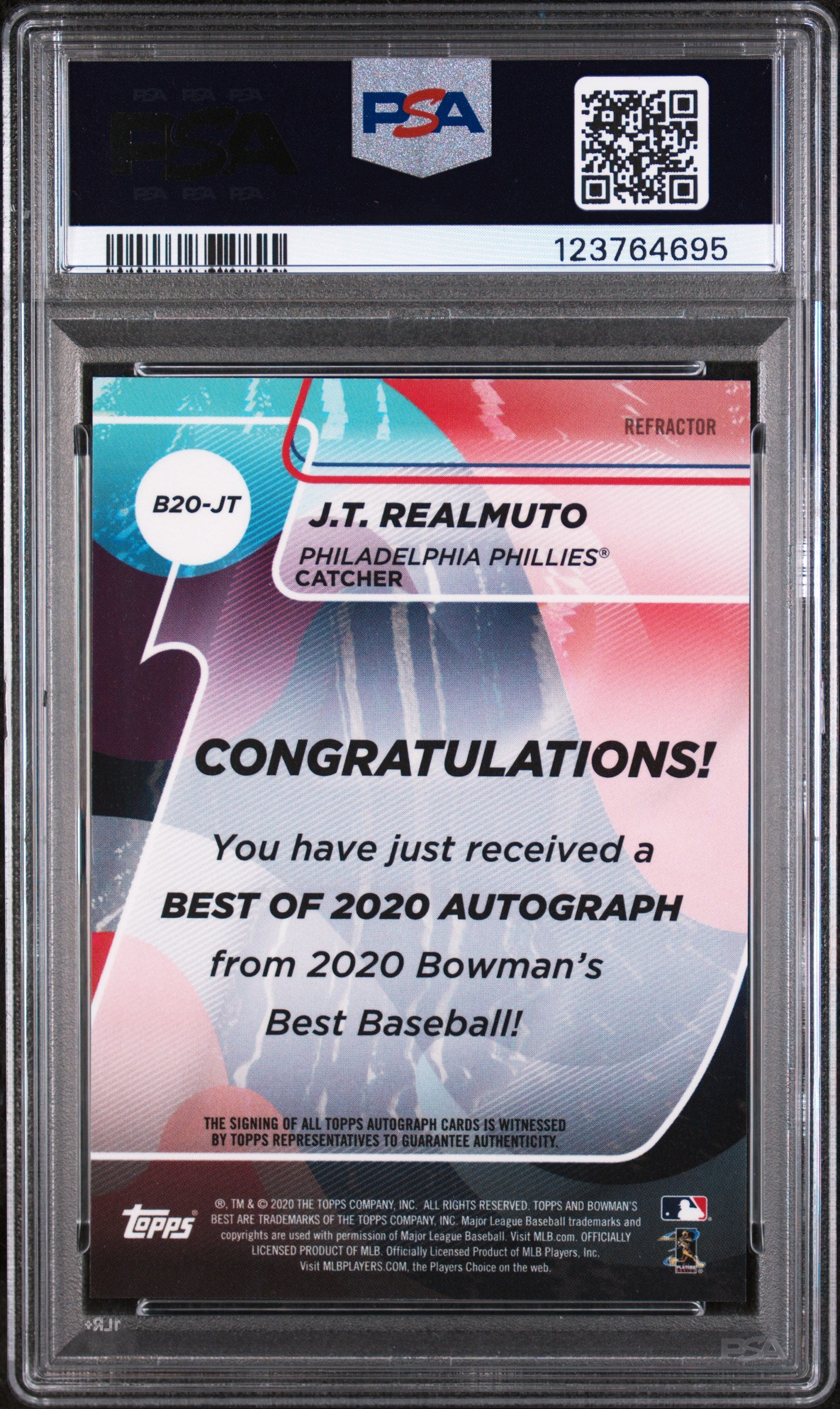 2020 Bowman's Best Best of '20 Autographs Refractor J.T. Realmuto #B20JT PSA 10