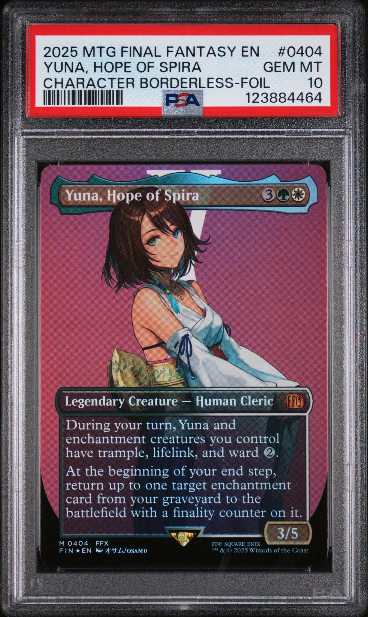 2025 Magic the Gathering Final Fantasy Character Borderless-Foil Yuna Hope of Spira #0404 /5 PSA 10