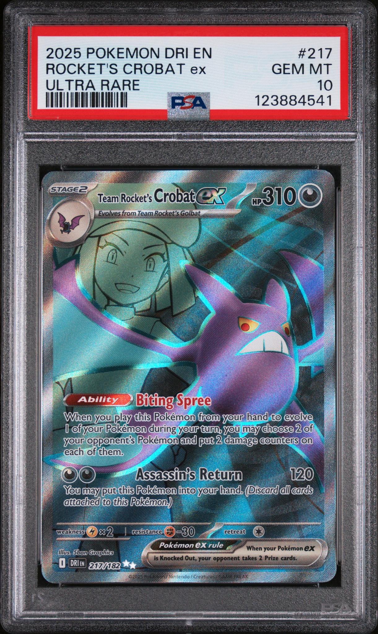 2025 Pokemon Destined Rivals Ultra Rare Team Rocket's Crobat Ex #217 /182 PSA 10