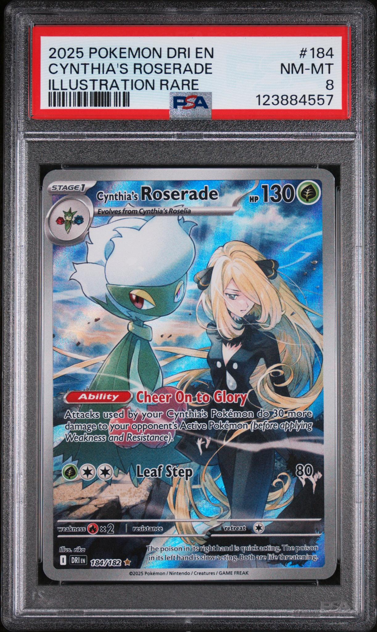 2025 Pokemon Destined Rivals Illustration Rare Cynthia's Roserade #184 PSA 8
