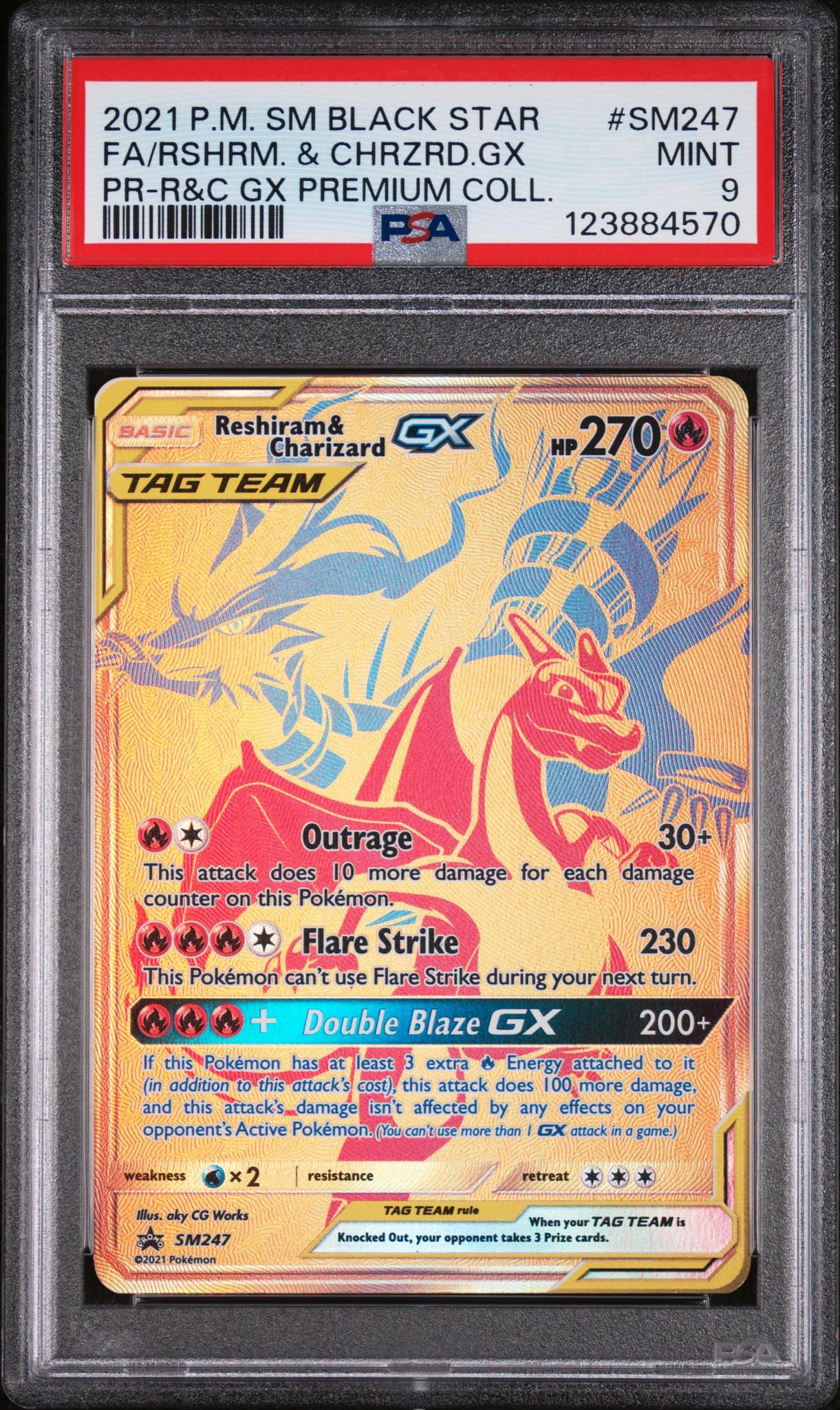 2021 Pokemon Sun and Moon Black Star Promos Premium Collection Charizard Gx/Reshiram #SM247 PSA 9