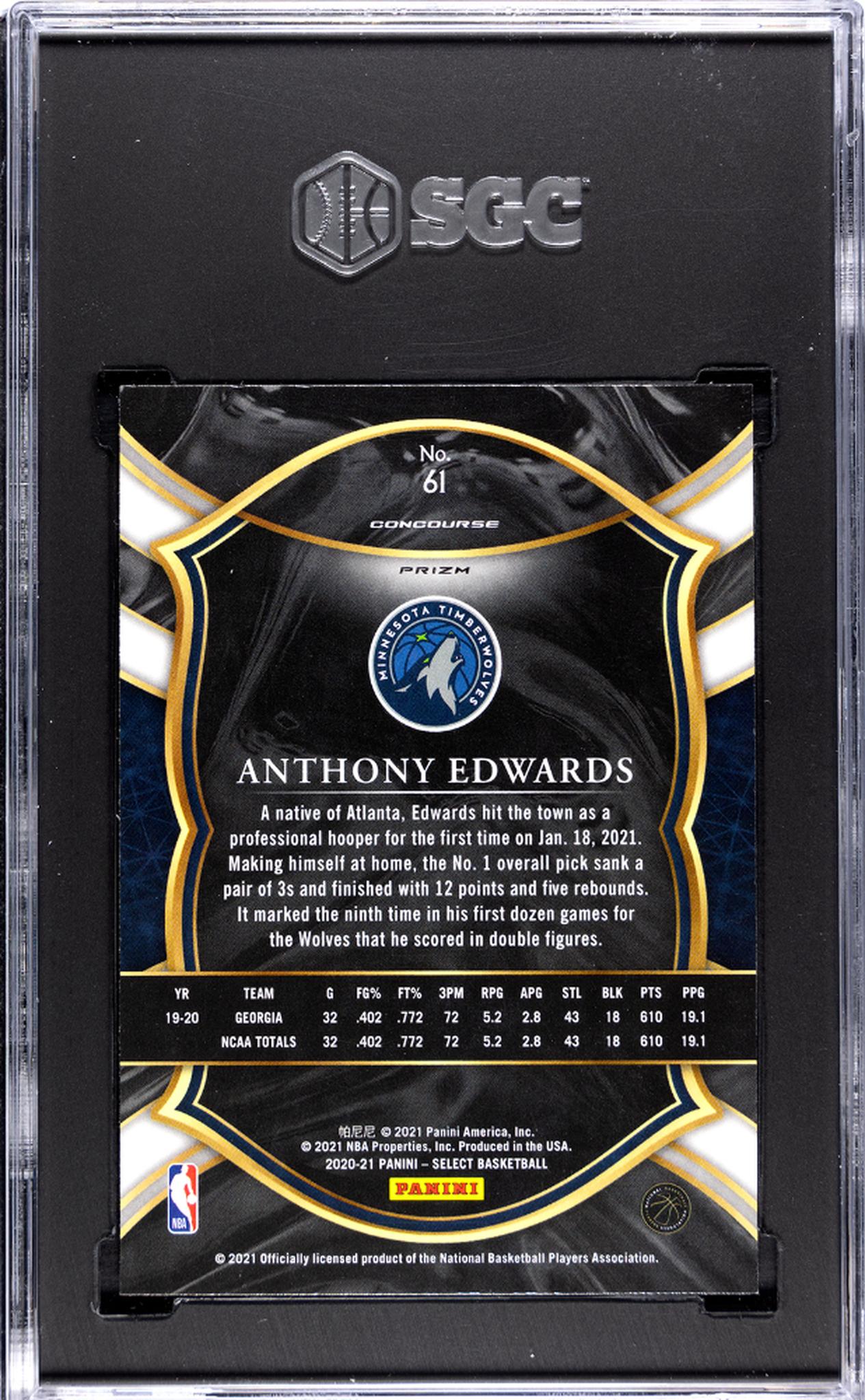 2020-21 Panini Select Red/White/Orange Prizm Anthony Edwards #61 SGC 10