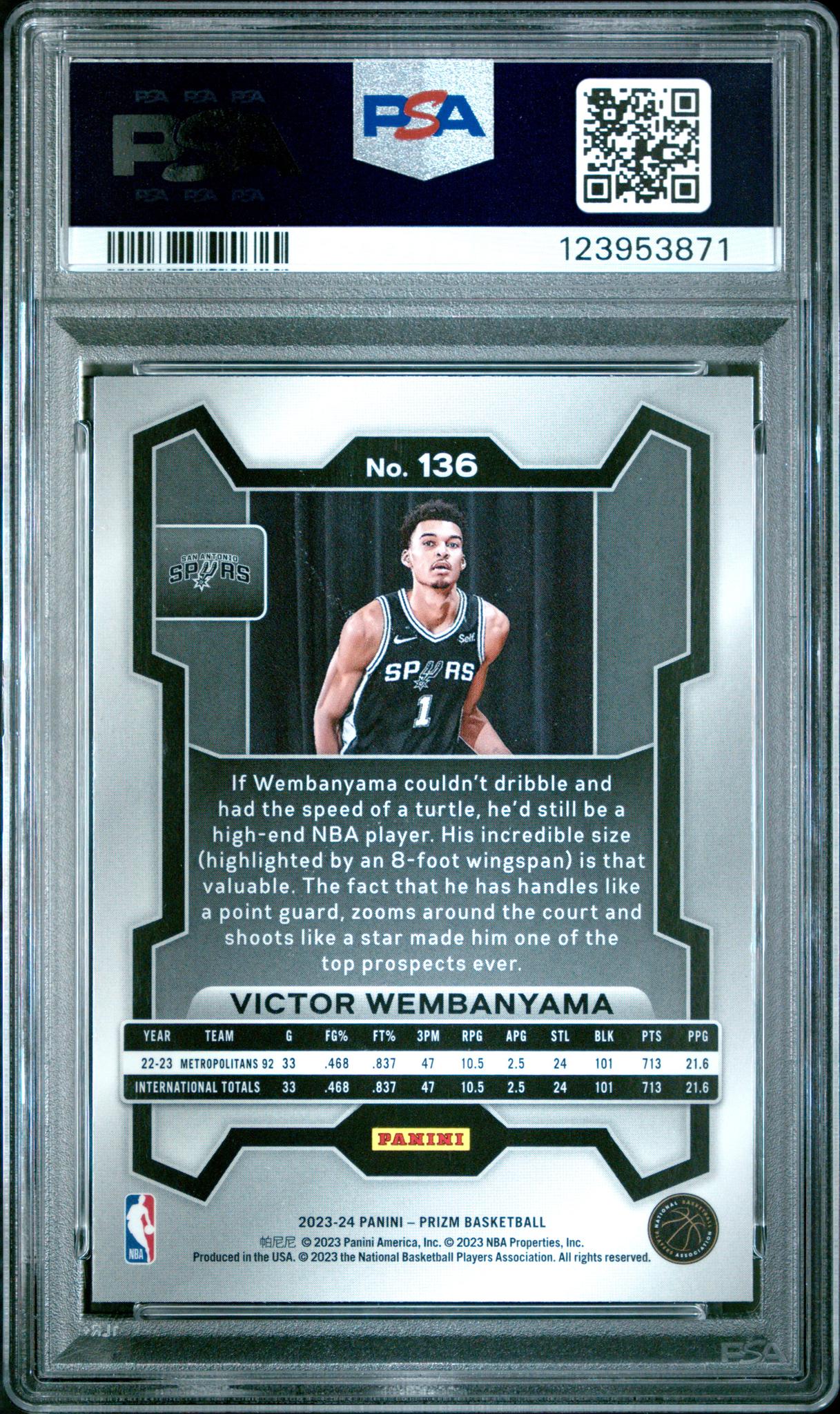 2023 Panini Prizm Victor Wembanyama #136 PSA 9