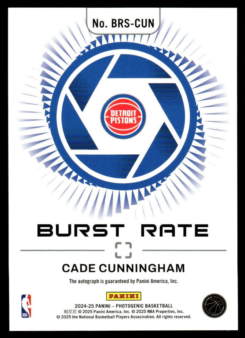 2024 Panini Photogenic BRS-CUN Cade Cunningham Burst Rate Detroit Pistons Auto