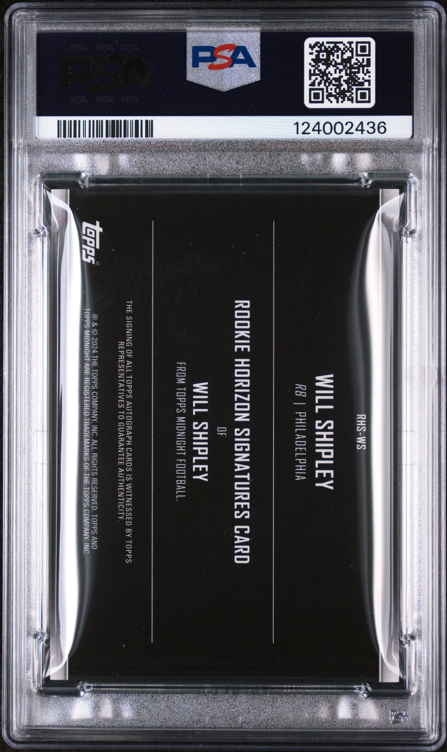 2024 Topps Midnight Rookie Horizon Signatures Moonrise Will Shipley #RHSWS /25 PSA 9