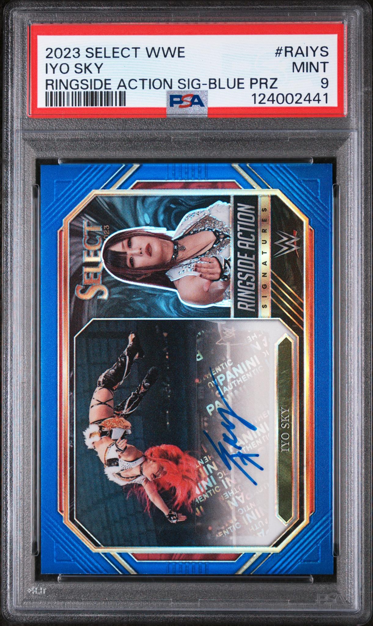 2023 Panini Select WWE Ringside Action Signatures Blue Iyo Sky #RAIYS /49 PSA 9