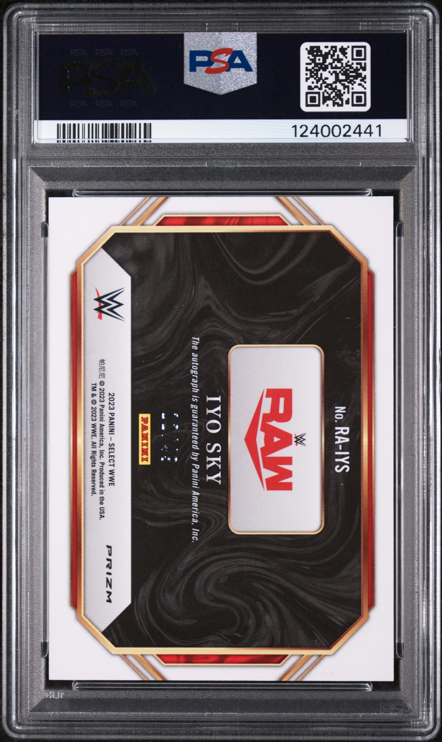 2023 Panini Select WWE Ringside Action Signatures Blue Iyo Sky #RAIYS /49 PSA 9
