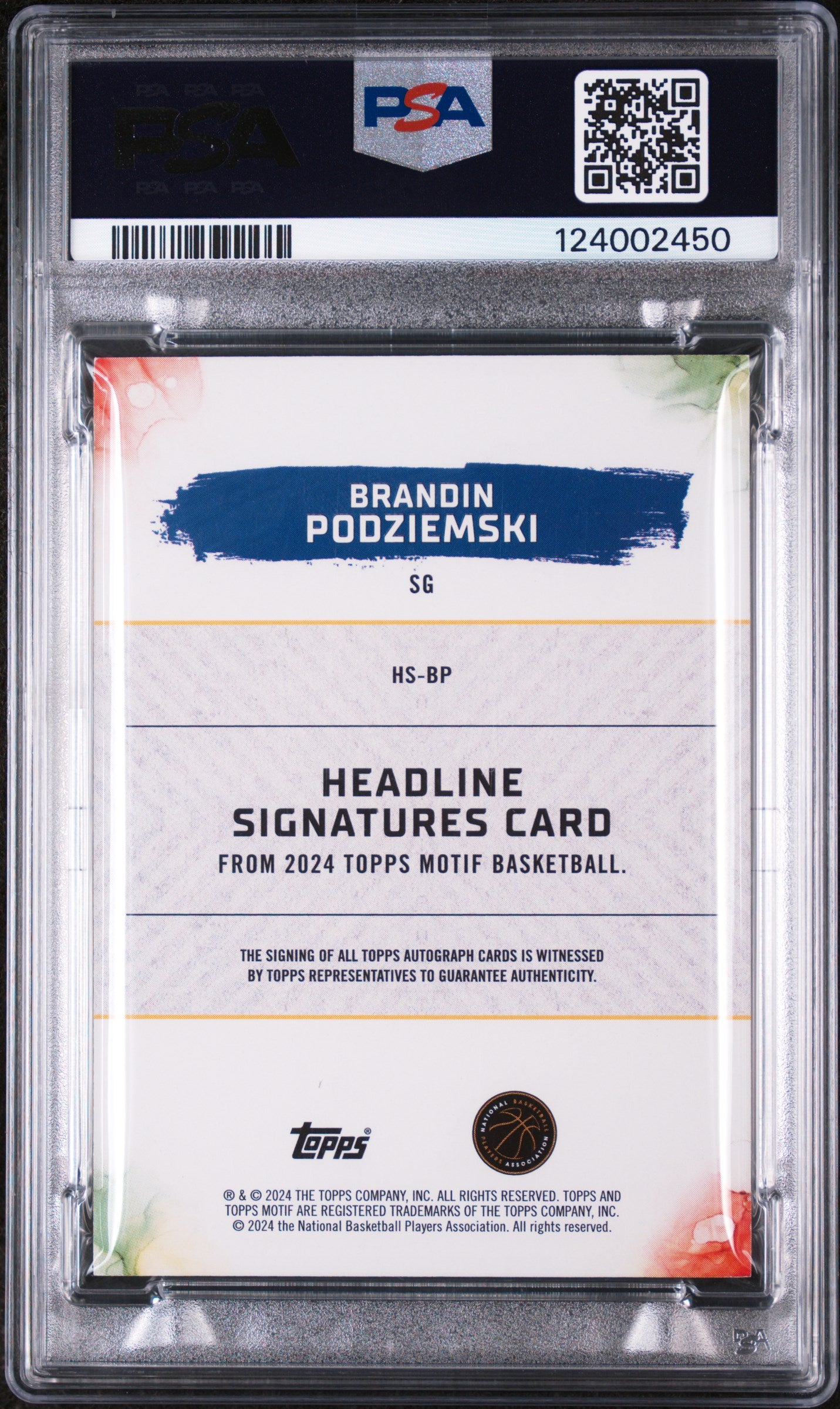 2023 Topps Motif Headline Signatures Ultramarine Blue Brandin Podziemski #HSBP /49 PSA 9