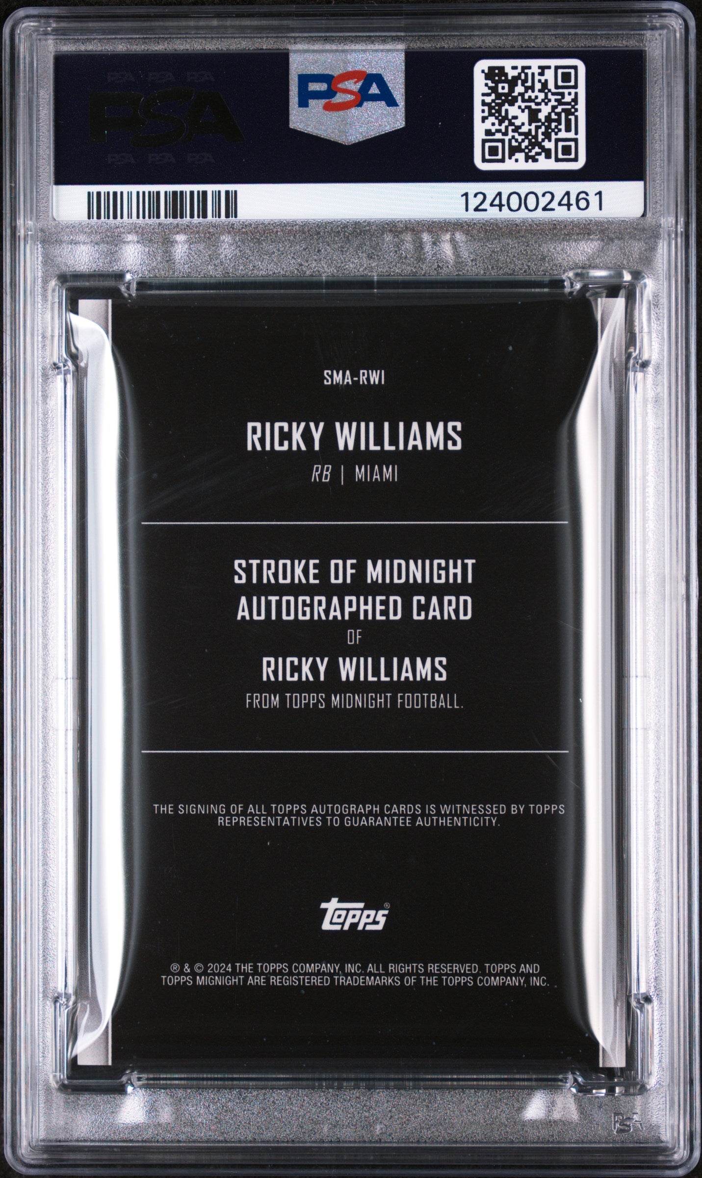 2024 Topps Midnight Stroke of Midnight Autographs Summer Solstice Ricky Williams #SMARWI /50 PSA 9