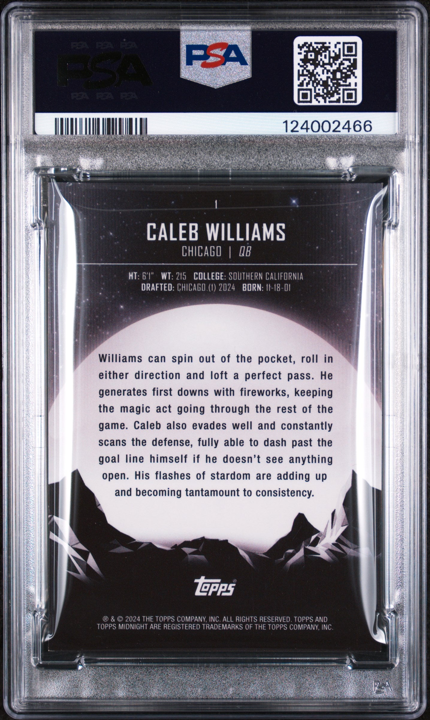 2024 Topps Midnight Morning Caleb Williams #1 /149 PSA 9