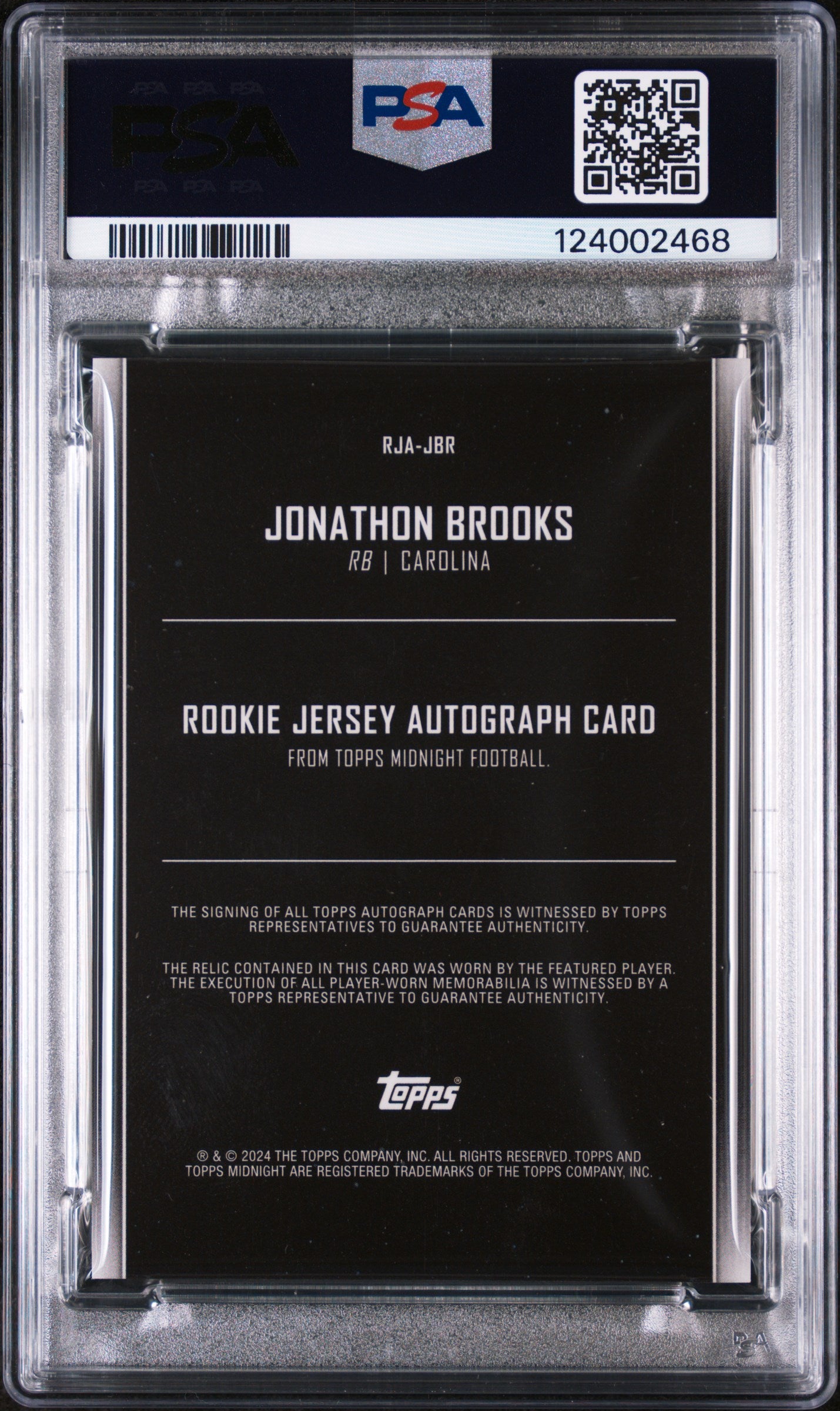 2024 Topps Midnight Rookie Jersey Autographs Twilight Jonathon Brooks #RJAJBR /99 PSA 10