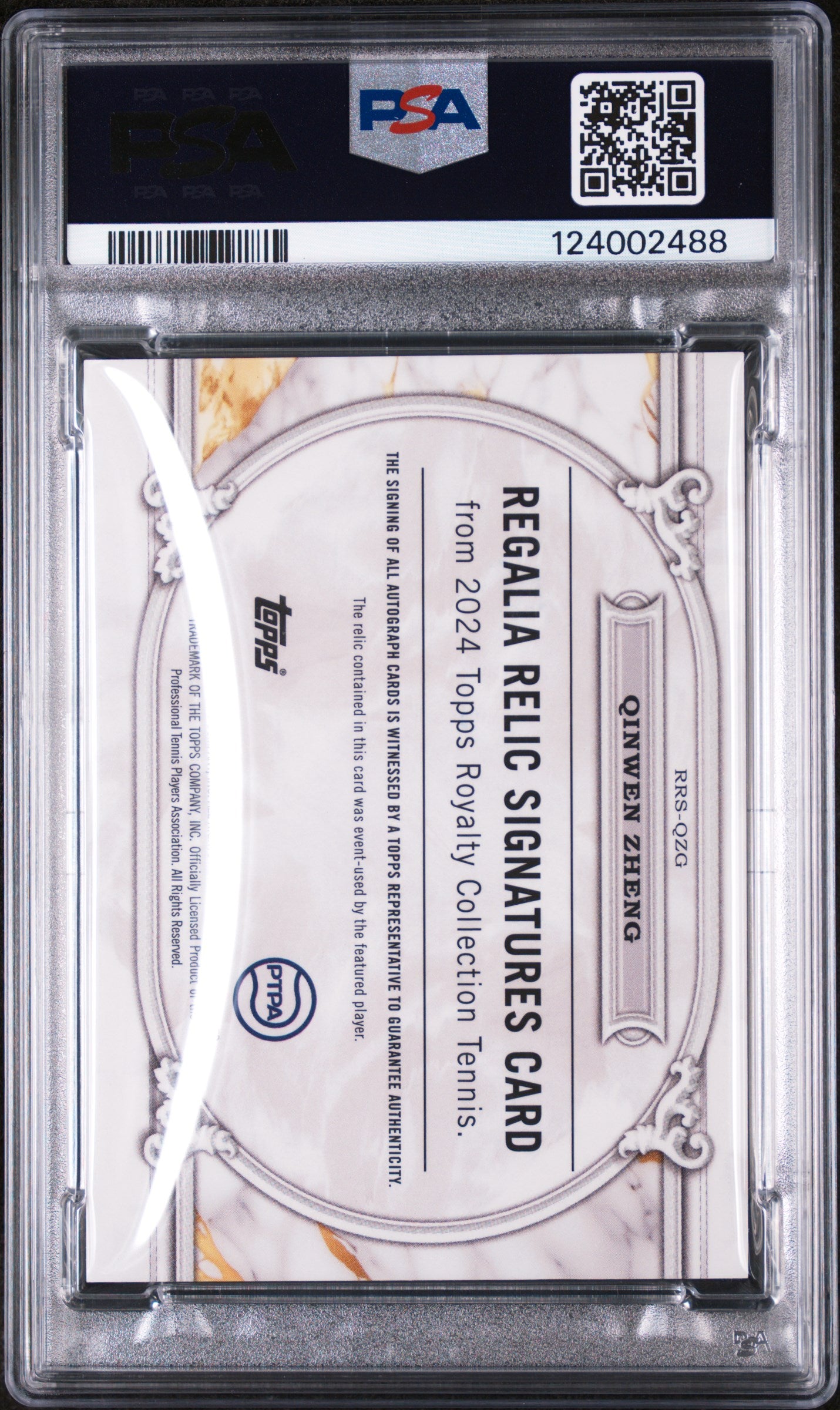 2024 Topps Royalty Tennis Regalia Relic Signatures Qinwen Zheng #QZG /75 PSA 10