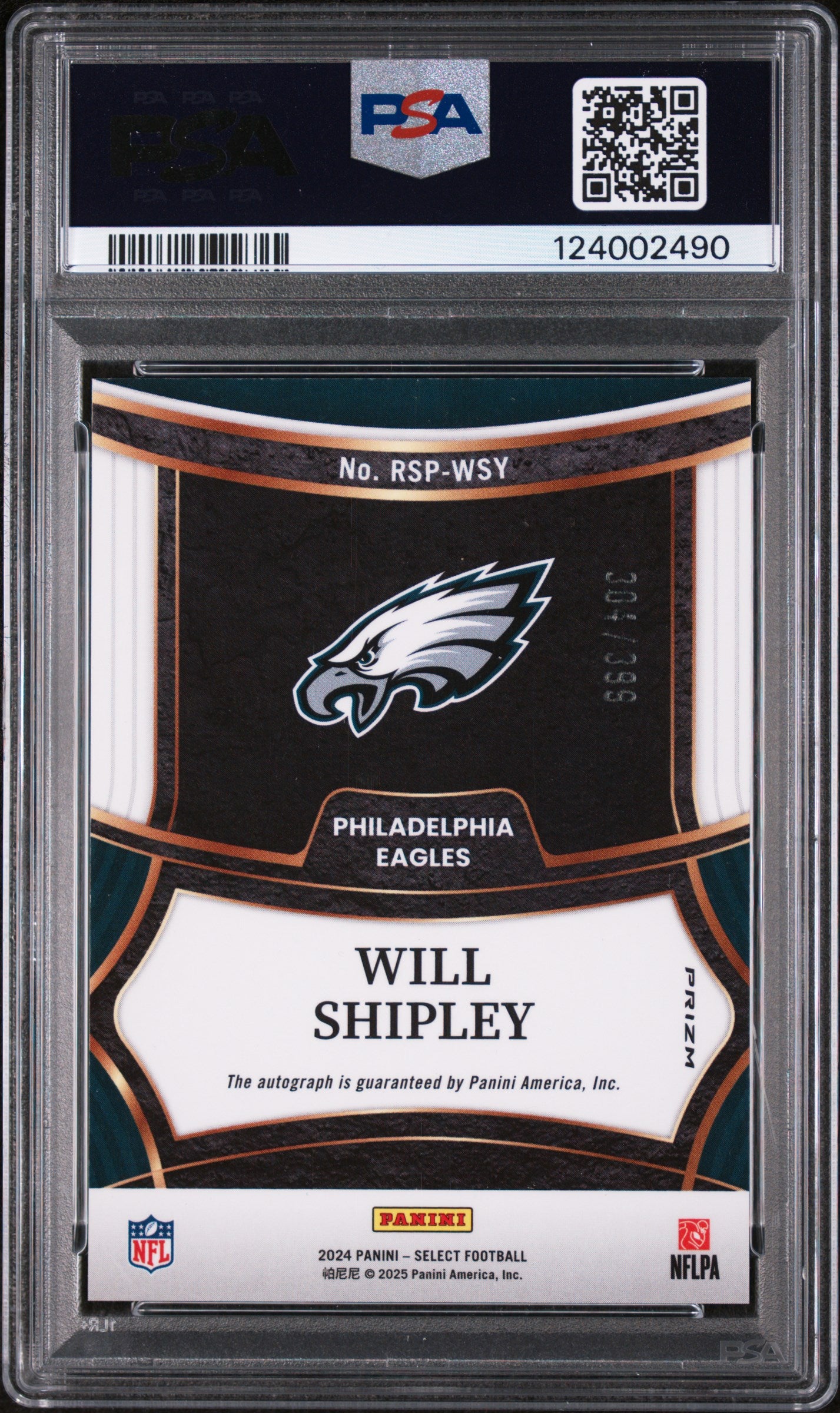 2024 Panini Select Rookie Signatures Will Shipley #RSPWSY /199 PSA 9
