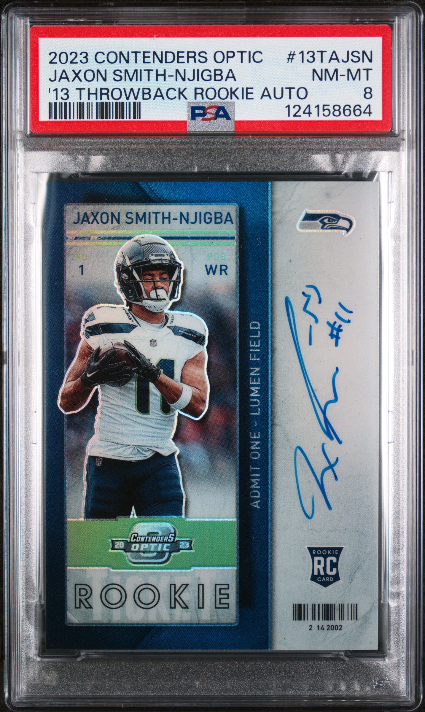 2023 Panini Contenders Optic 2013 Contenders Throwback Rookie Autographs Jaxon Smith-Njigba #13TAJSN /25 PSA 8