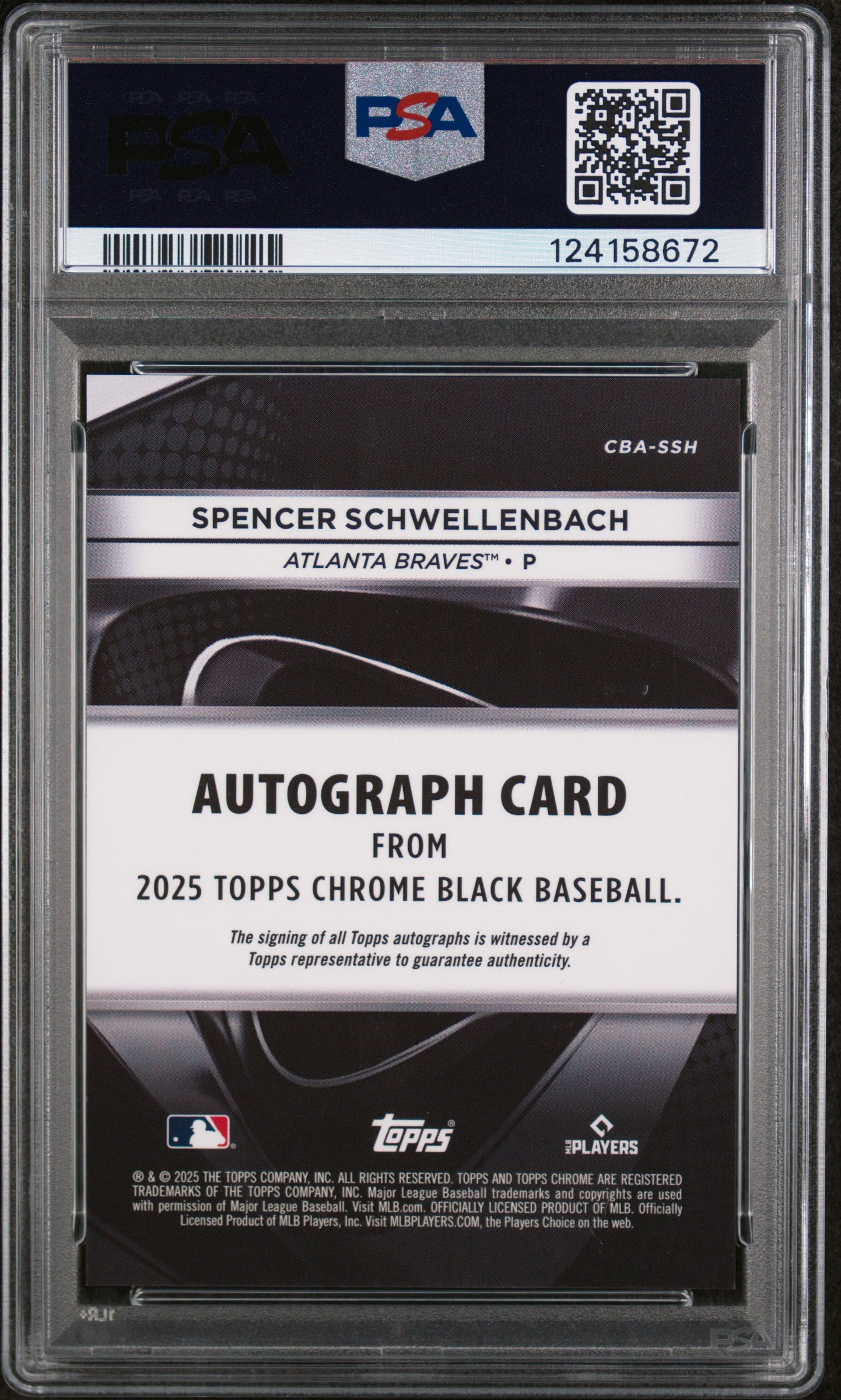 2025 Topps Chrome Black Autographs Green Refractor Spencer Schwellenbach #SSH /99 PSA 9