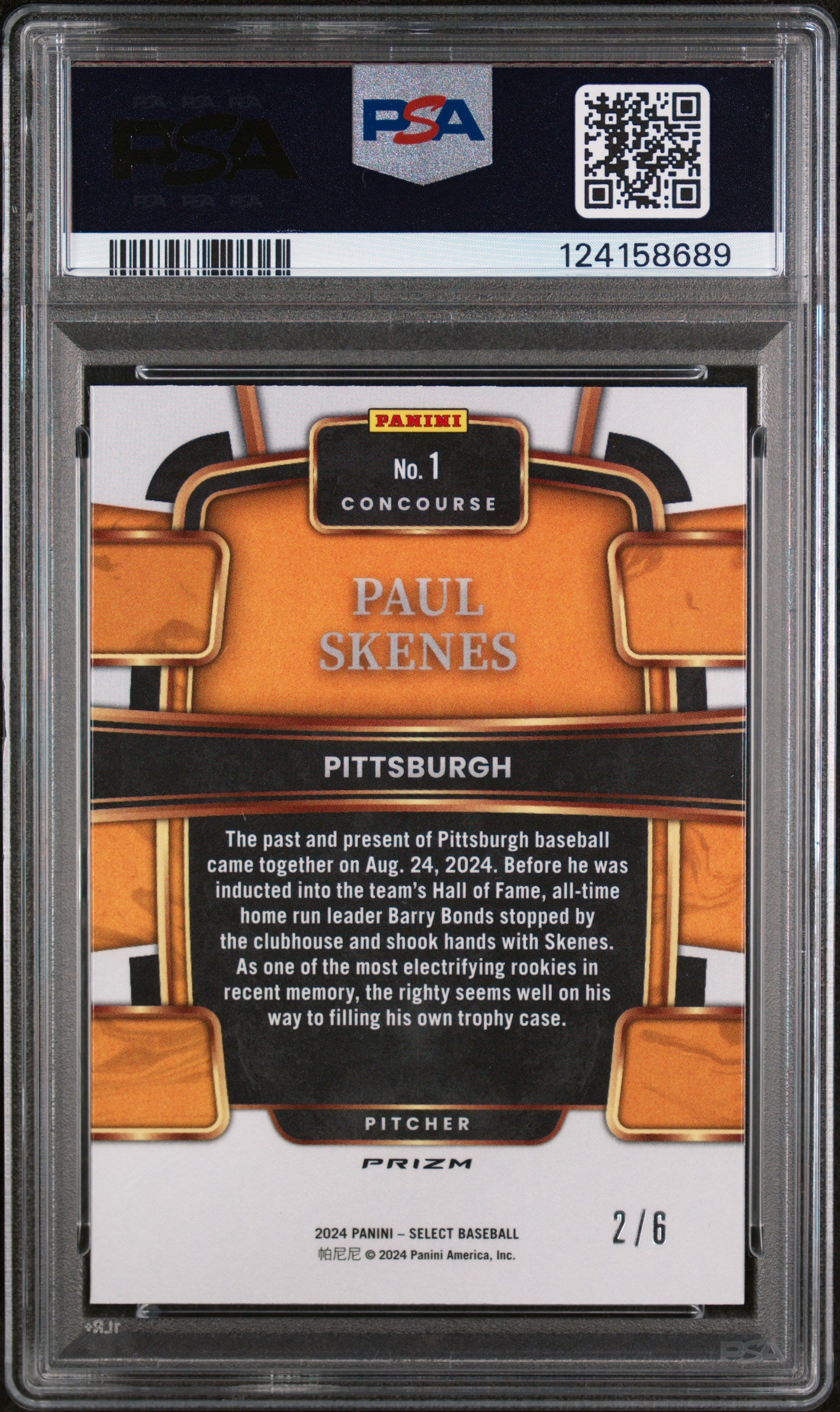 2024 Panini Select Concourse Mojo Prizm Fotl Paul Skenes #1 /6 PSA 10