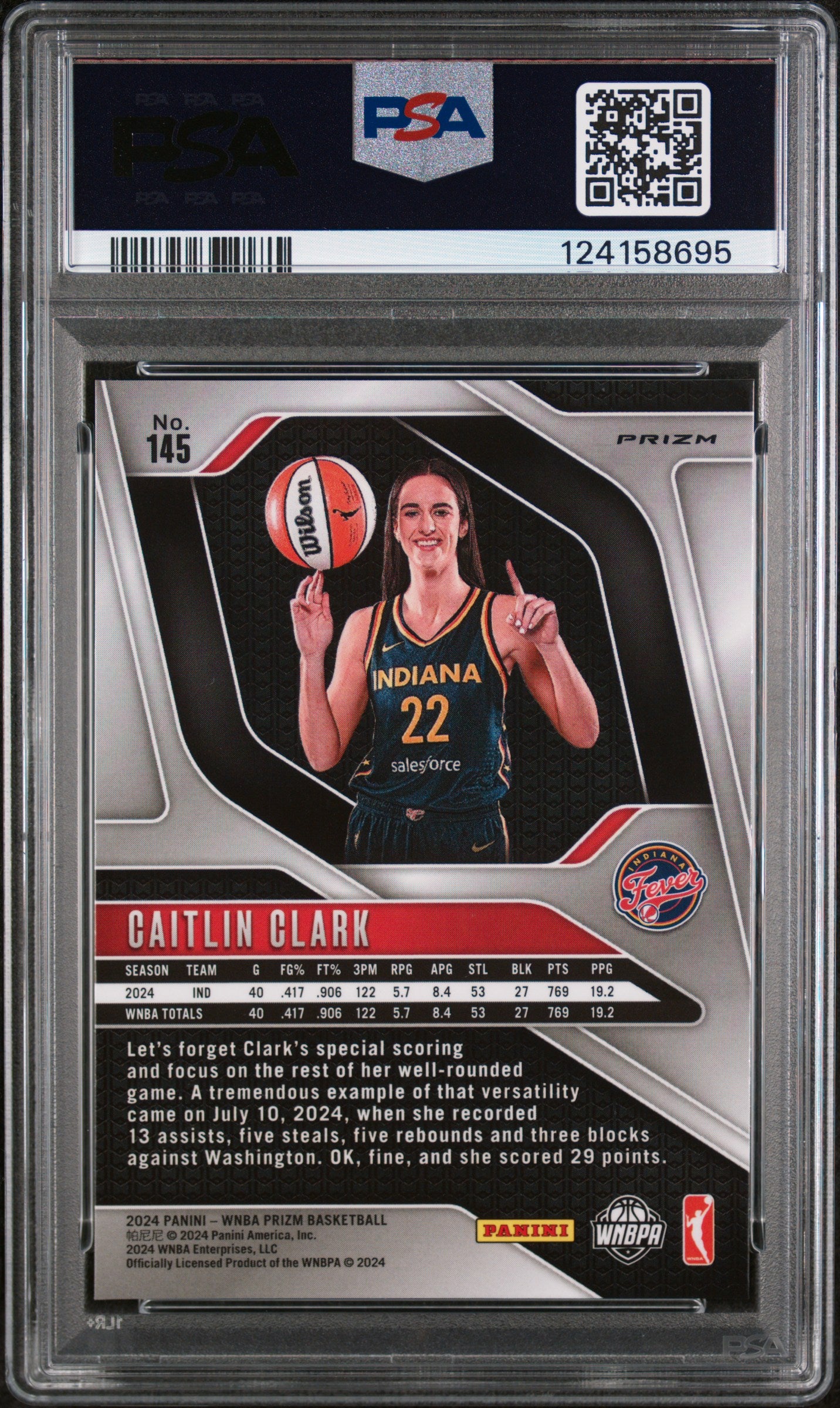 2024 Panini Prizm WNBA Silver Prizm Caitlin Clark #145 PSA 8