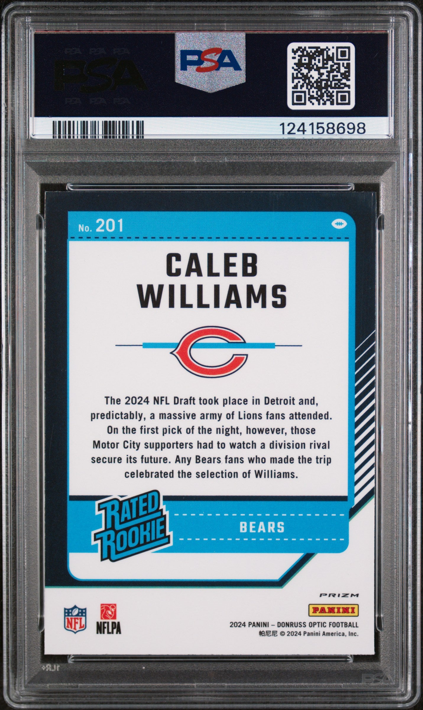 2024 Donruss Optic Rated Rookie Blue Hyper Caleb Williams #201 PSA 9