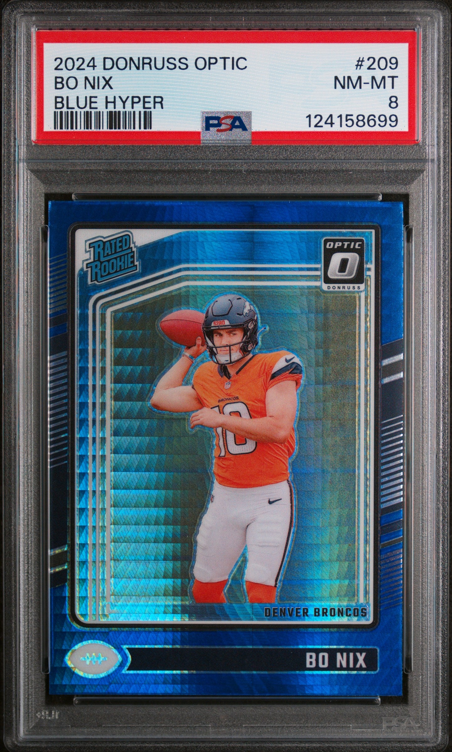 2024 Donruss Optic Blue Hyper Bo Nix #209 PSA 8