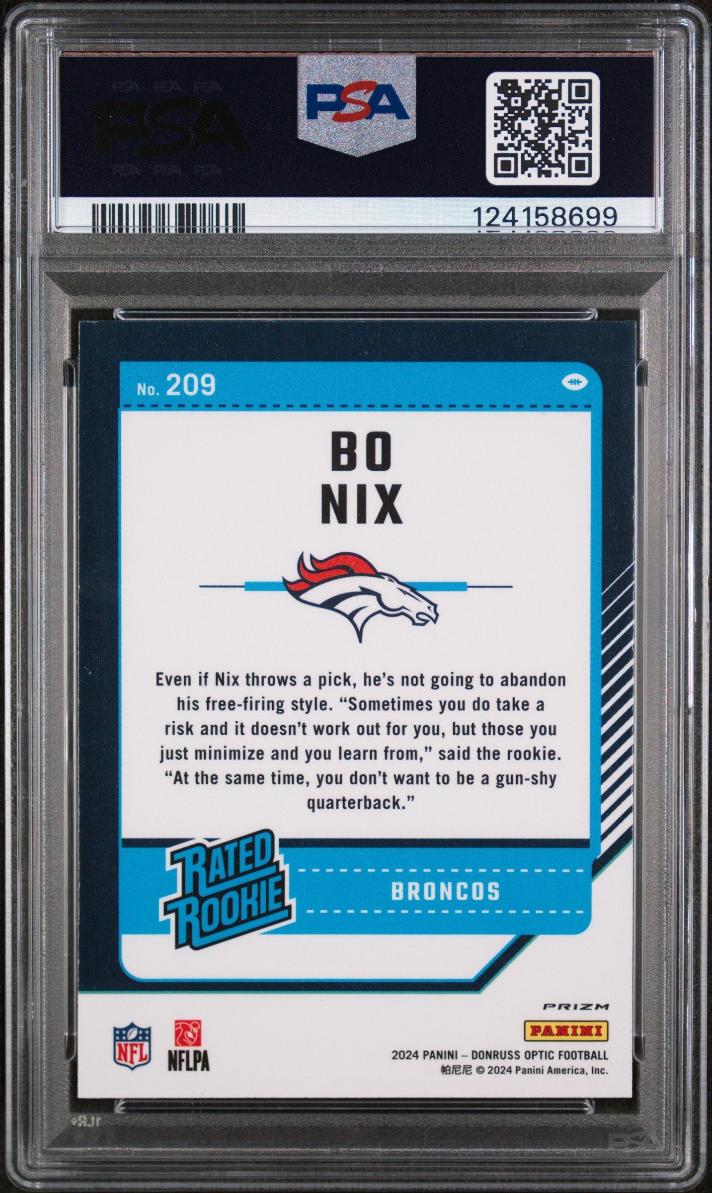 2024 Donruss Optic Blue Hyper Bo Nix #209 PSA 8