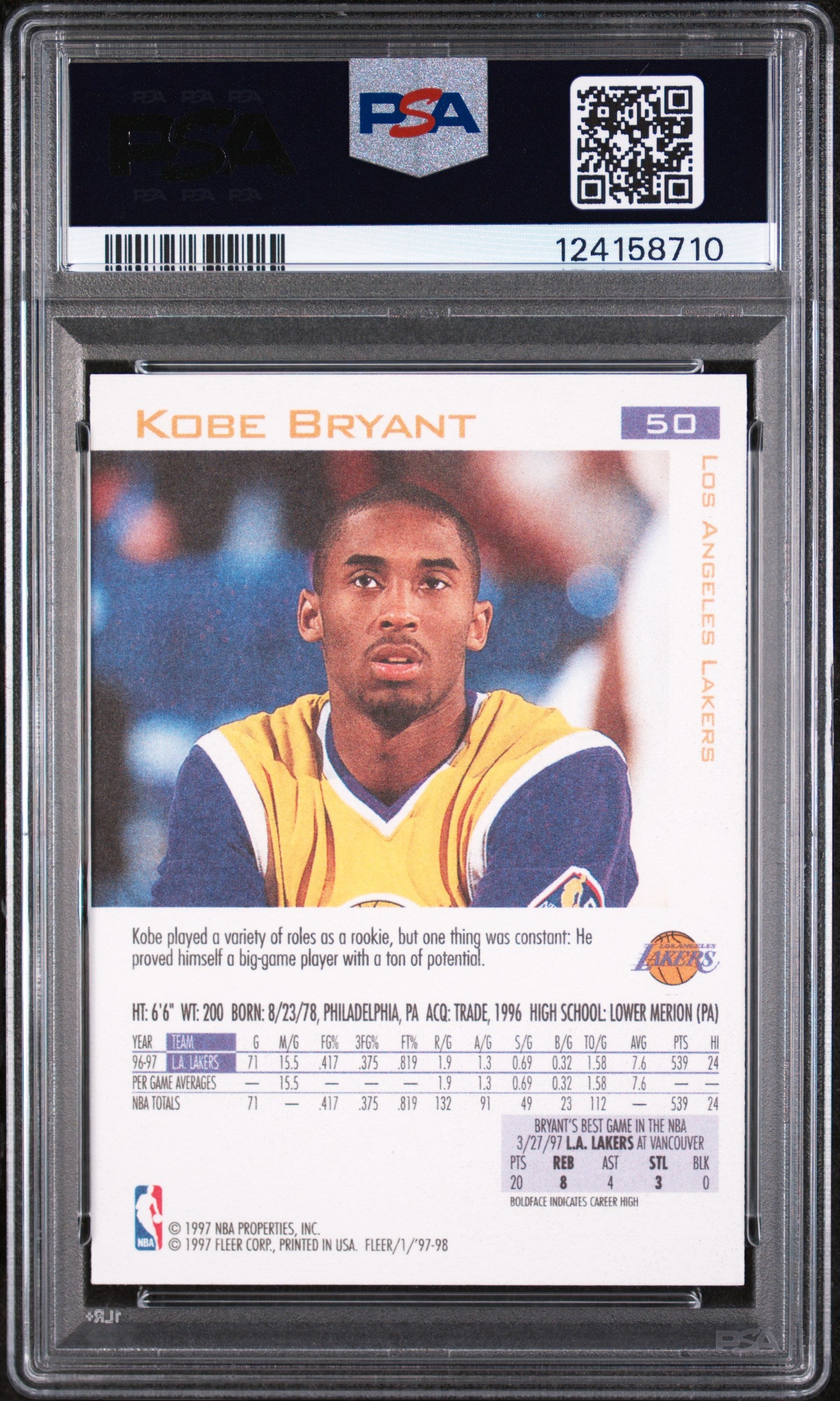 1997 Fleer Kobe Bryant #50 PSA 9