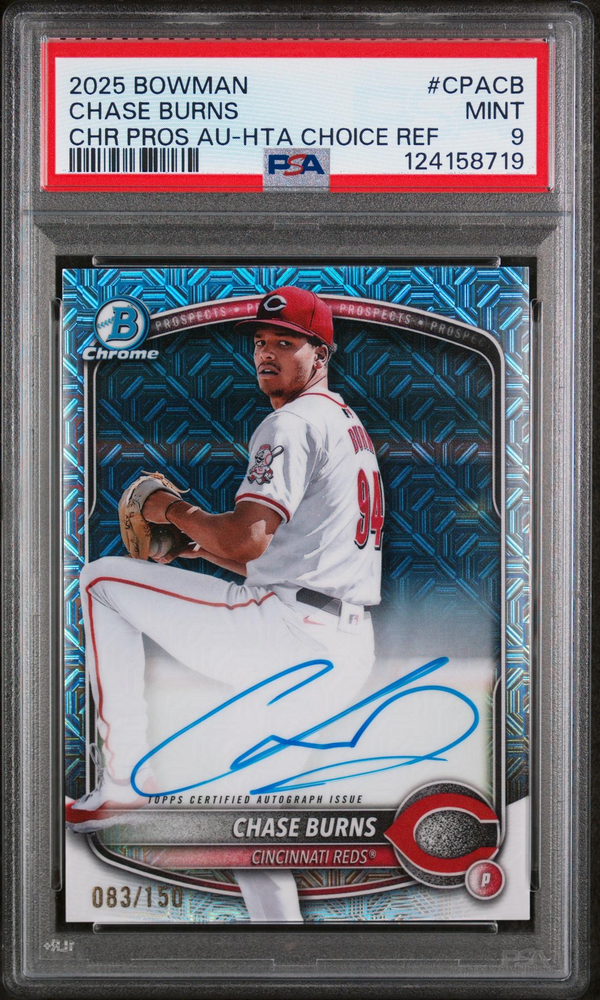2025 Bowman Chrome Prospect Autograph Hta Choice Refractor Chase Burns #CPACB /150 PSA 9