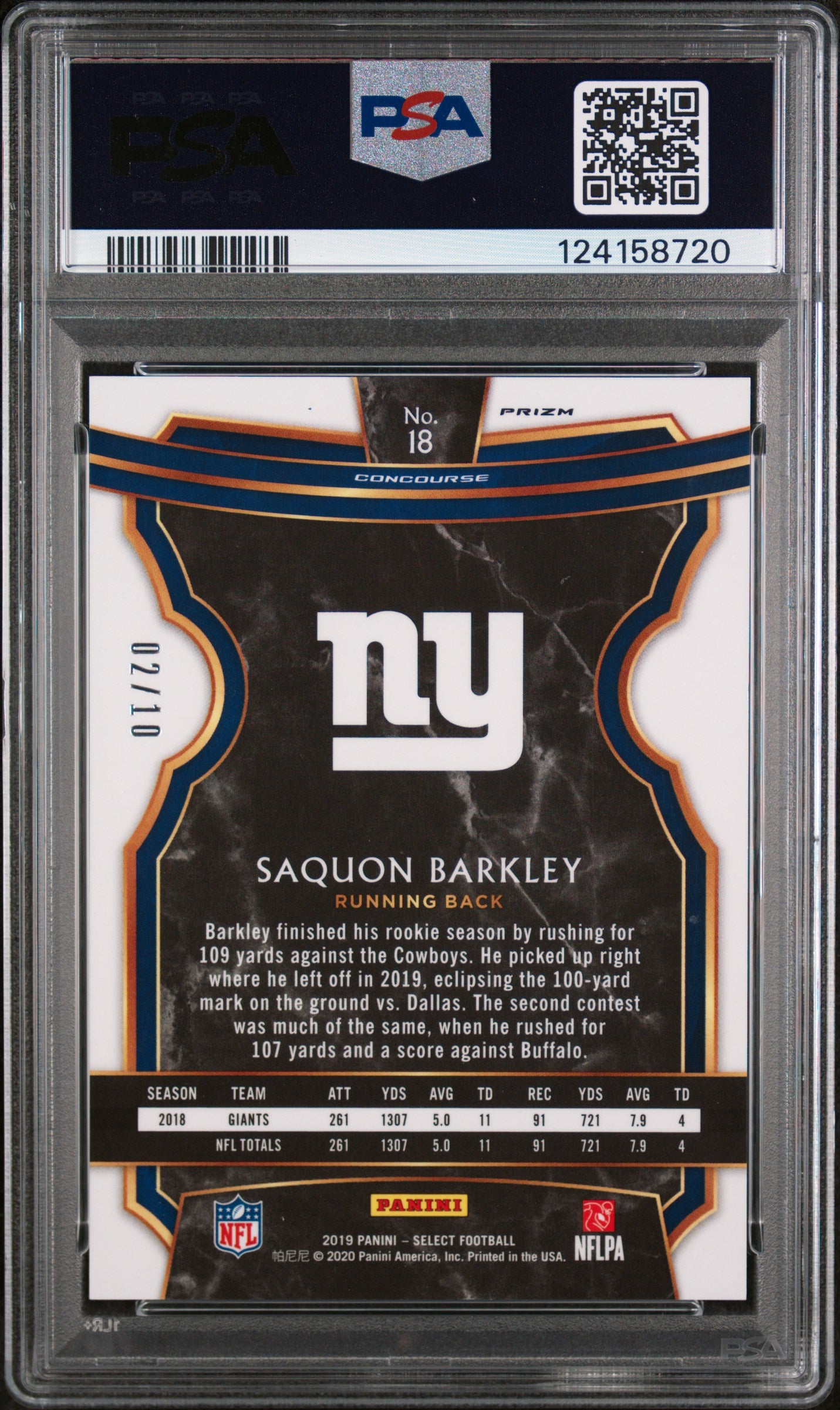 2019 Panini Select Prizm Pink Saquon Barkley #18 /10 PSA 8