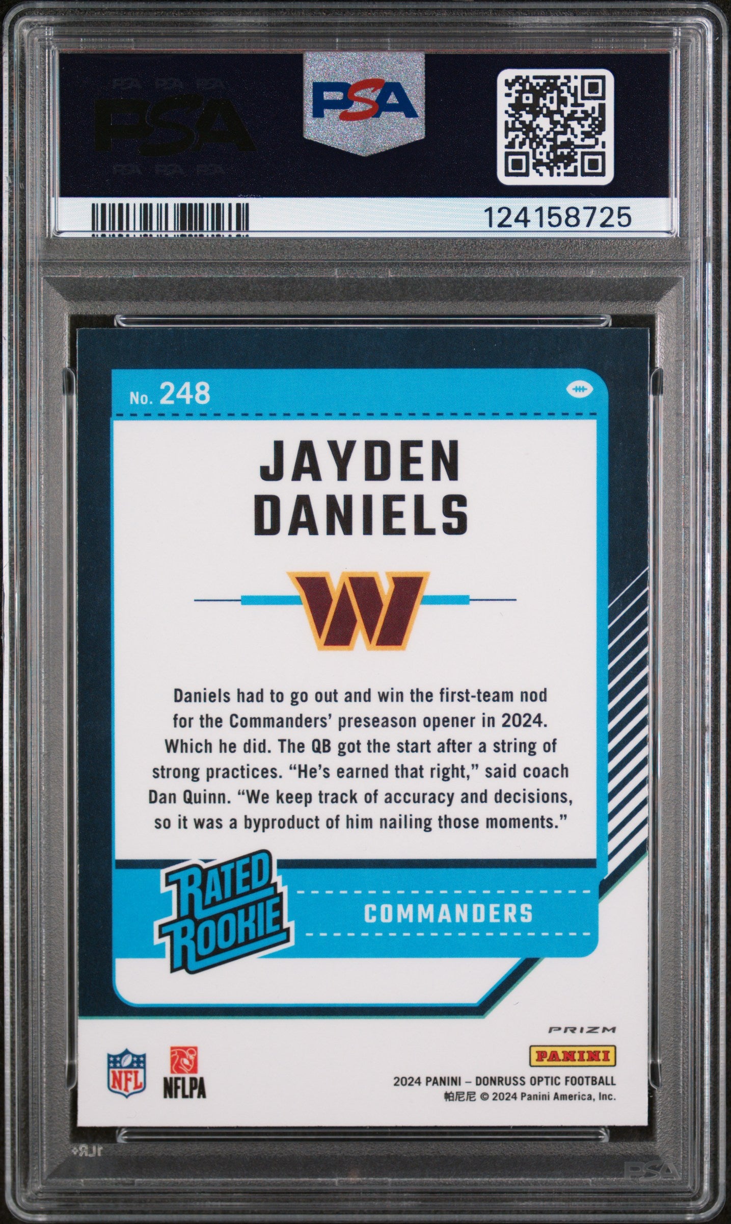 2024 Donruss Optic Rated Rookie Holo Jayden Daniels #248 PSA 10