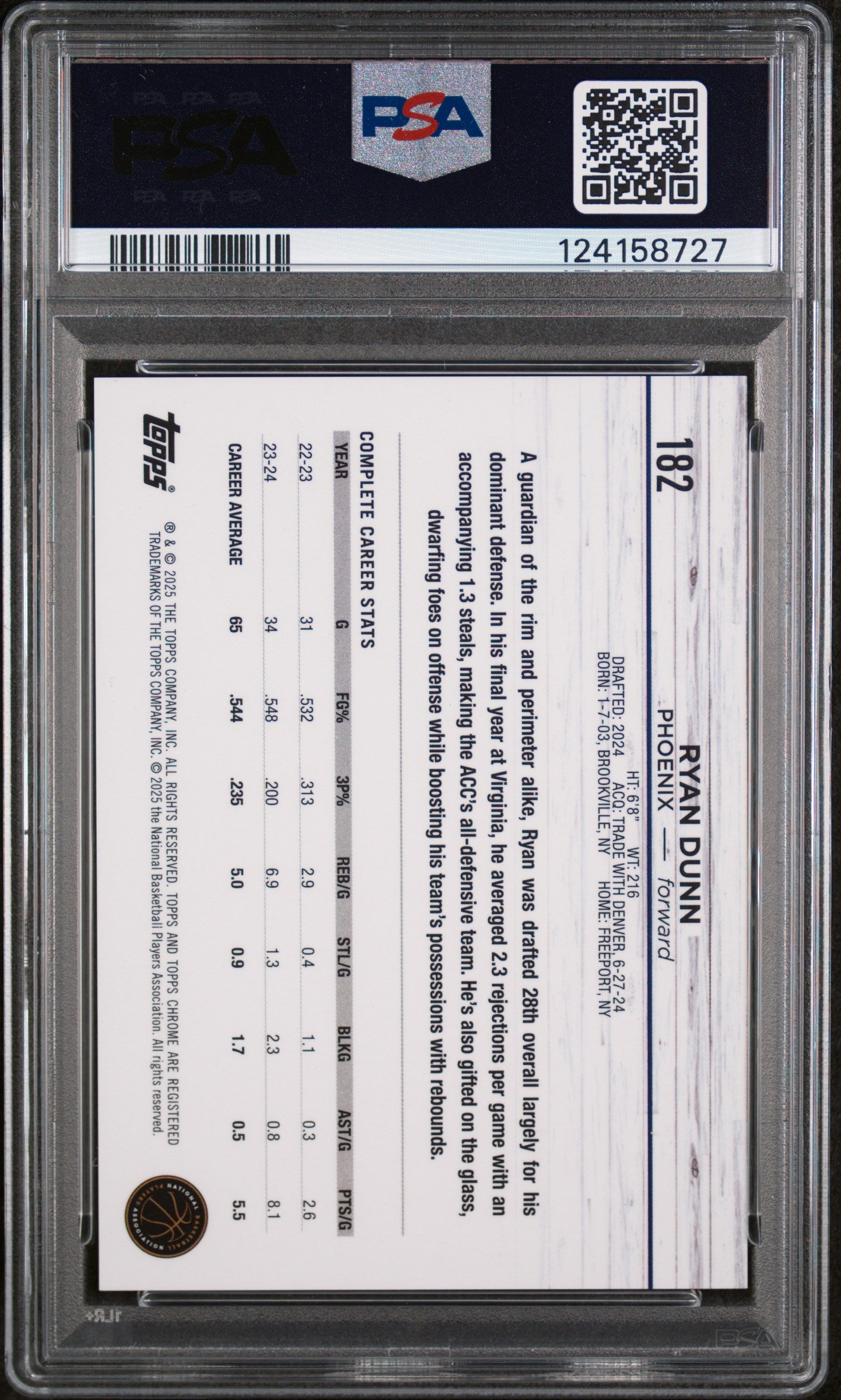 2024 Topps Chrome Black Refractor Ryan Dunn #182 /10 PSA 9