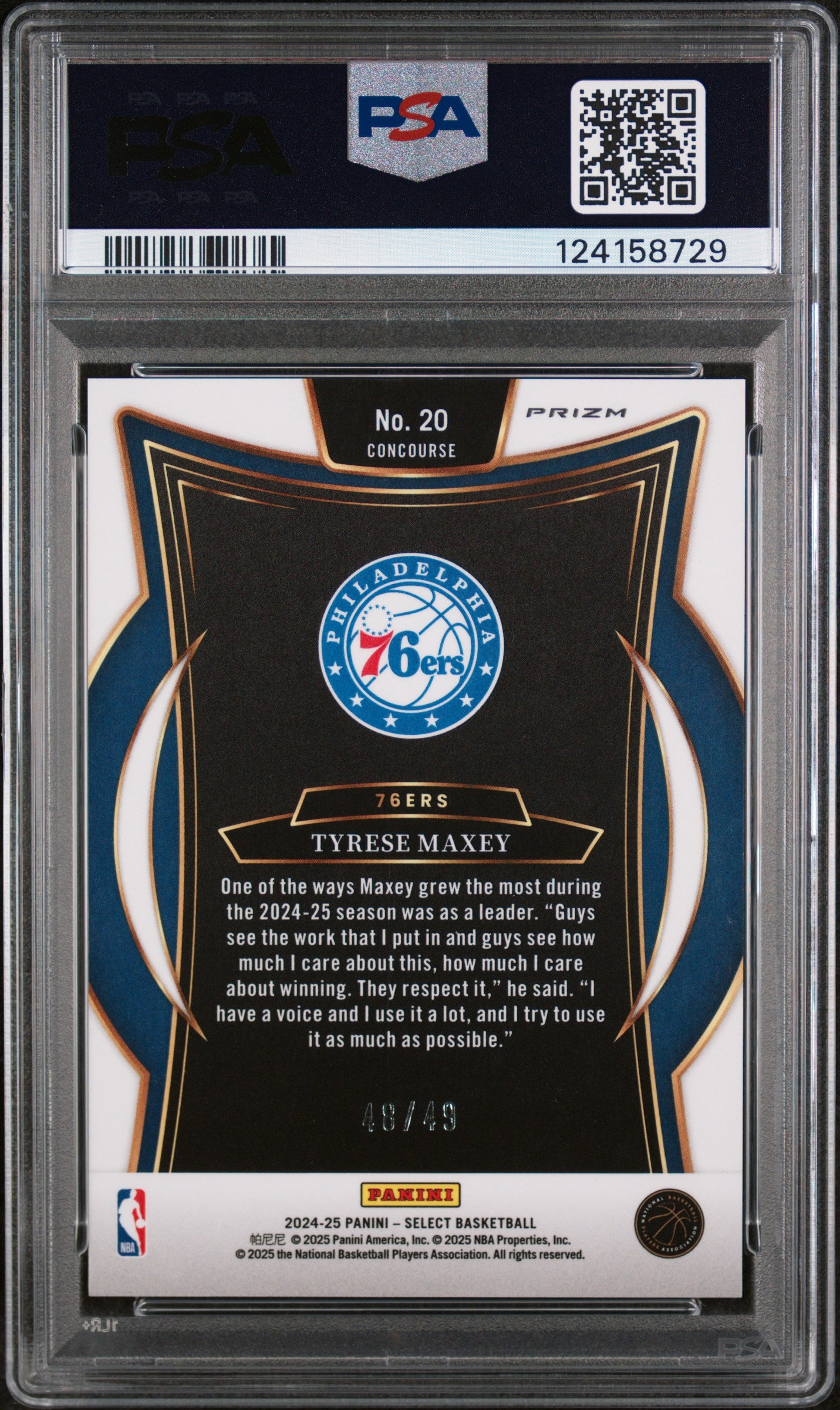 2024 Panini Select Bronze Checker Tyrese Maxey #20 /49 PSA 10