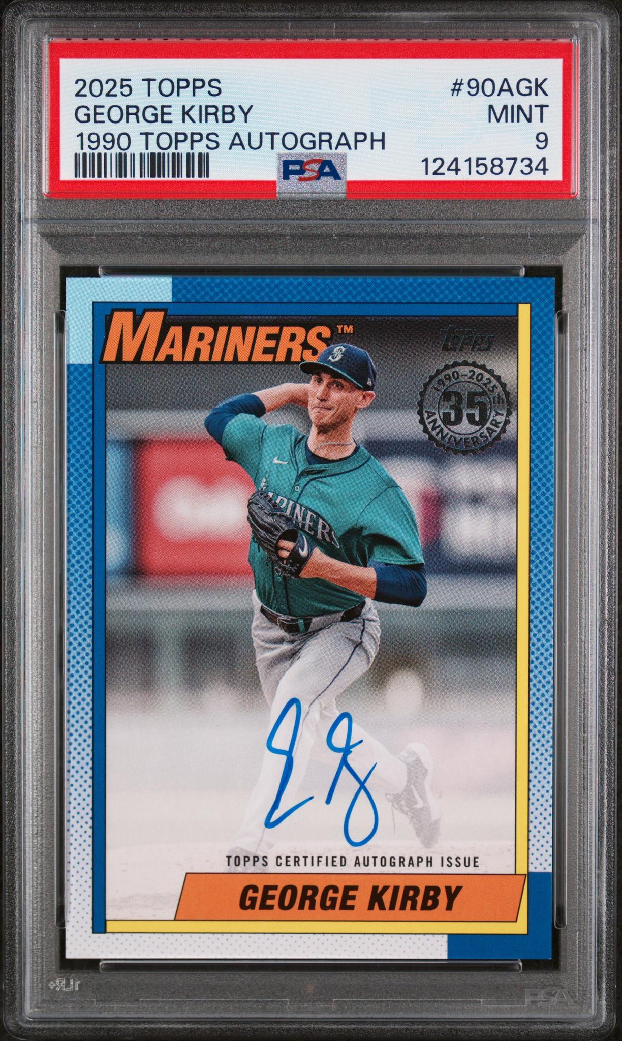 2025 Topps 1990 Topps Baseball Autographs George Kirby #90AGK PSA 9
