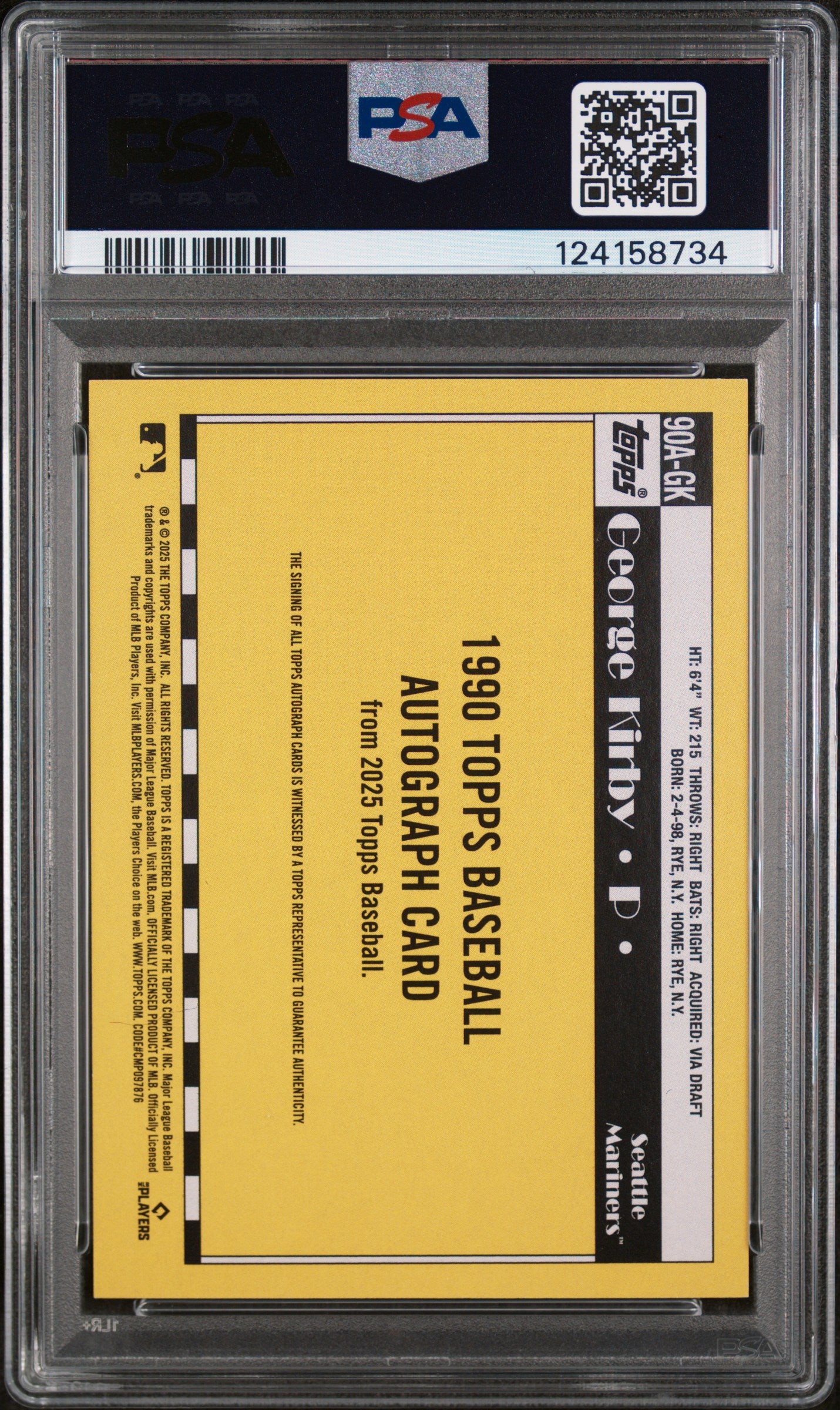 2025 Topps 1990 Topps Baseball Autographs George Kirby #90AGK PSA 9