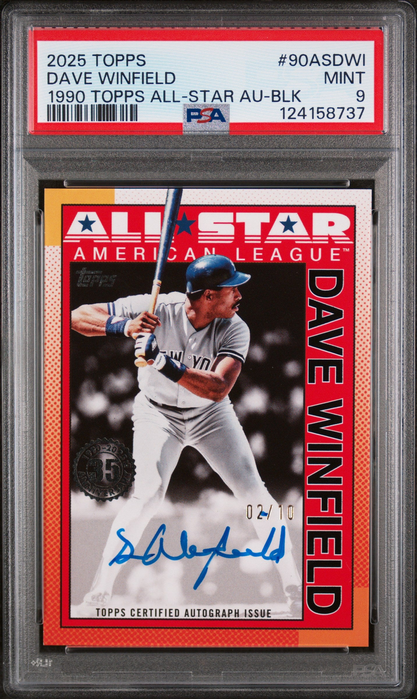 2025 Topps 1990 Topps All-Star Autographs Black Dave Winfield #90ASDWI /10 PSA 9