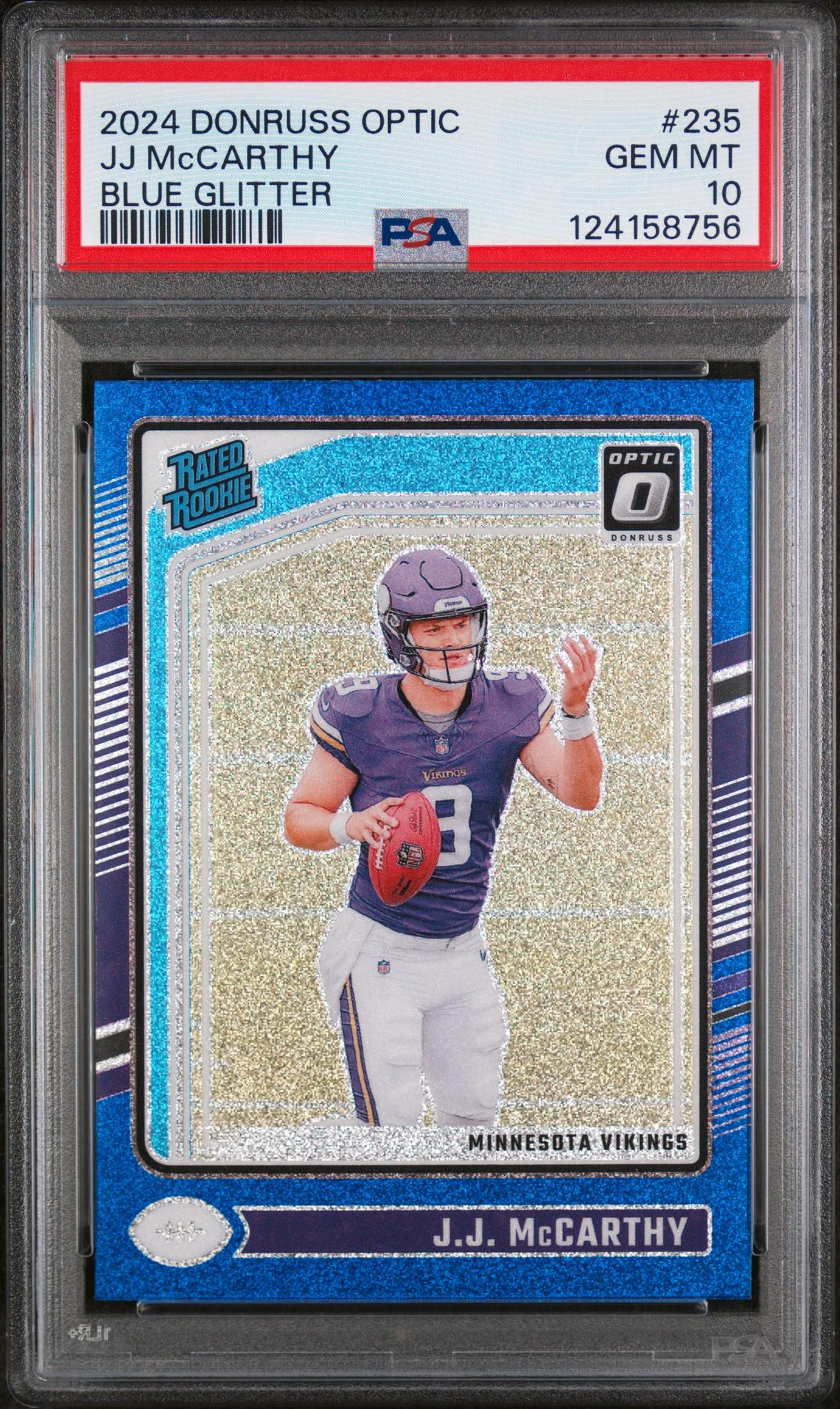 2024 Donruss Optic Rated Rookie Blue Glitter JJ Mccarthy #235 PSA 10