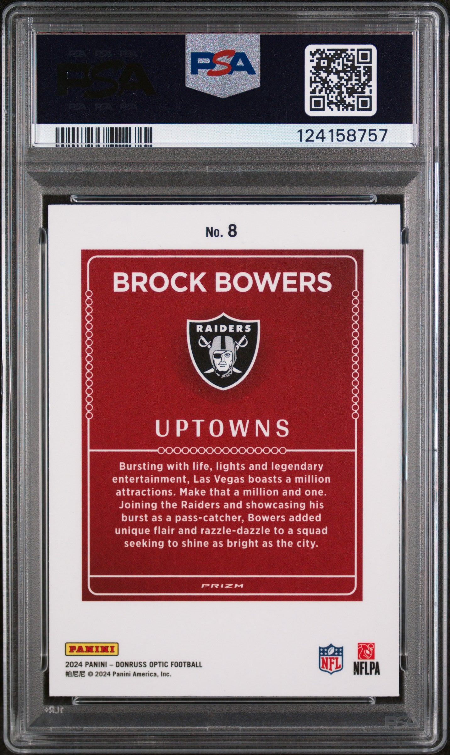 2024 Donruss Optic Uptowns Brock Bowers #8 PSA 8