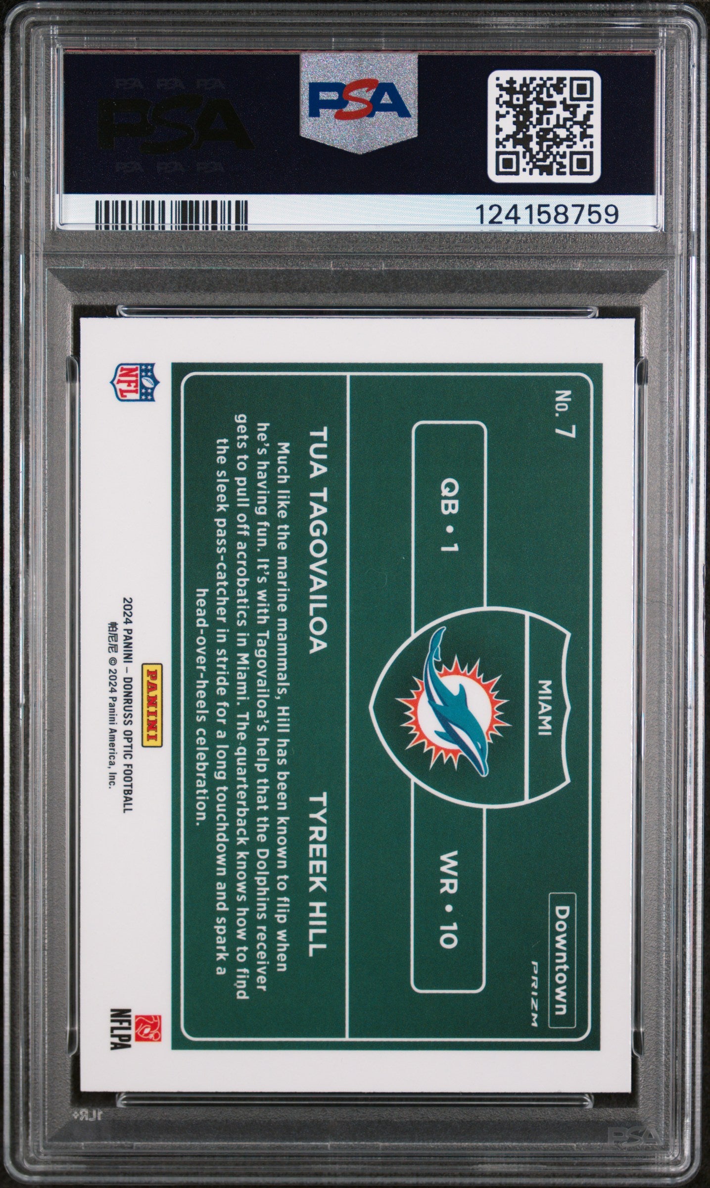 2024 Donruss Optic Downtown Duos Tua Tagovailoa/Tyreek Hill #7 PSA 9