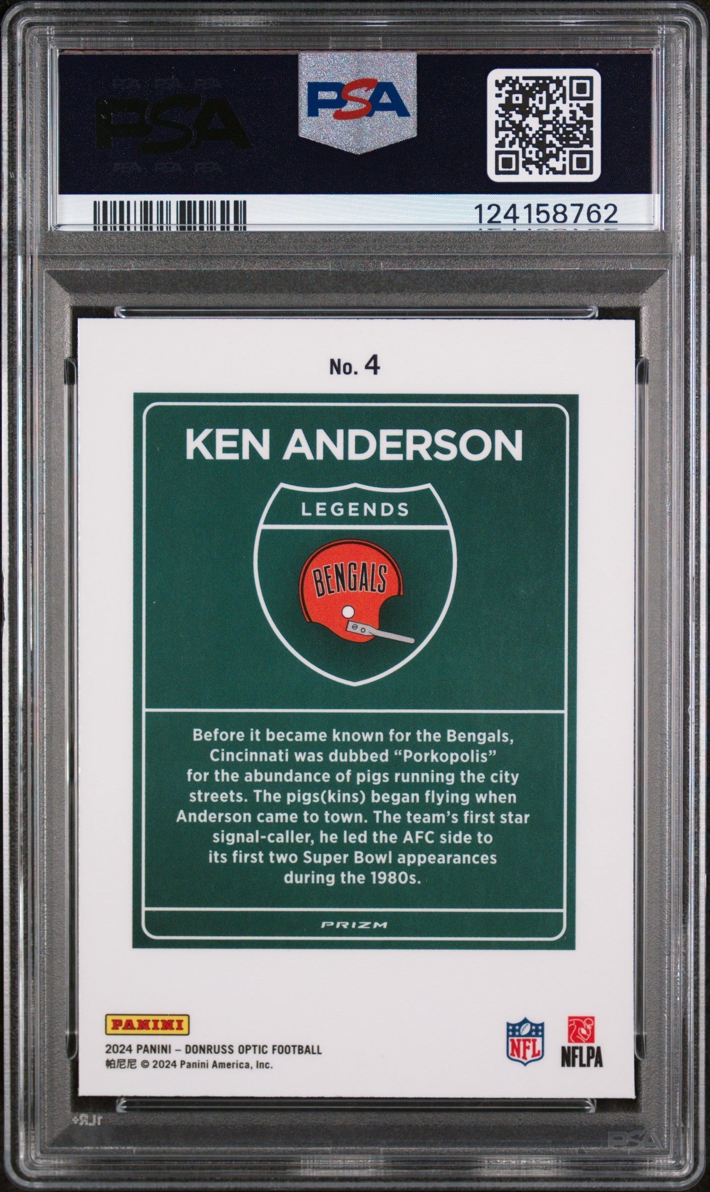 2024 Panini Donruss Optic Downtown Legends Ken Anderson #4 PSA 9