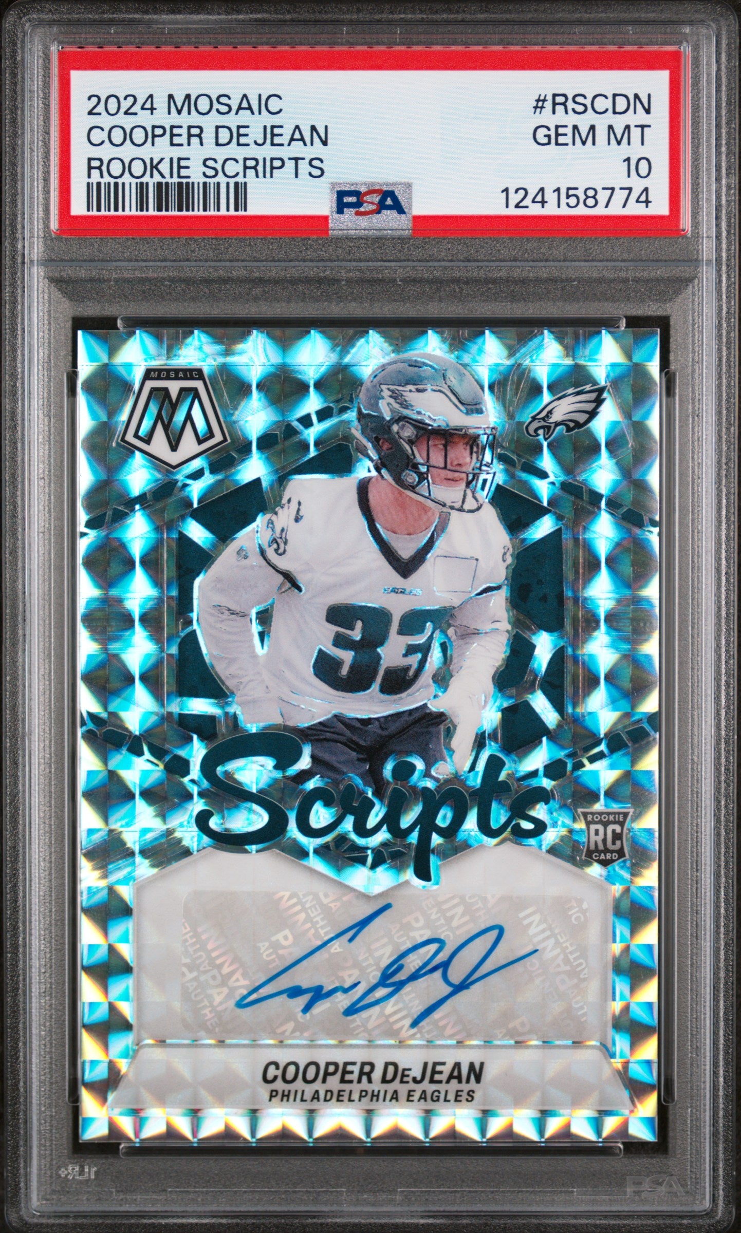 2024 Mosaic Rookie Scripts Cooper Dejean #32 PSA 10